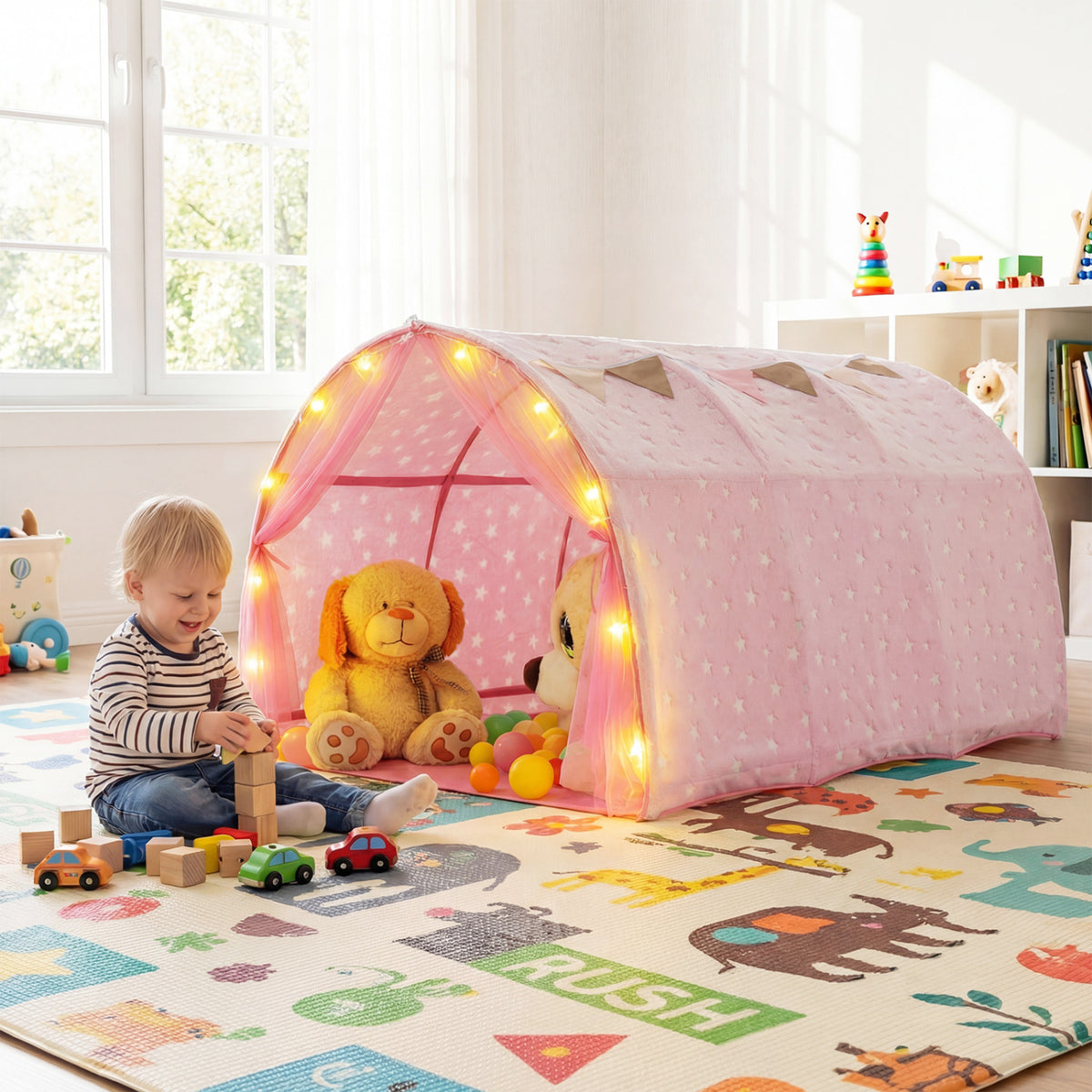 Kids Dream Bed Tent for Twin Bunk Bed - Glow in the Dark Stars