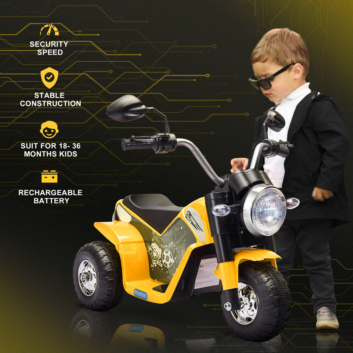 Kids Electric Motorcycle 6V Battery Powered Ride-On Dirt Bike 3-Wheels Motorbike with Horn Headlights Realistic Sounds 1.24mph Speed for Girls Boy 18 - 36 Months-Toys & Games > Baby & Toddler Toys > Electric Ride-On Toys > Electric Motorcycles-DECOROLALA