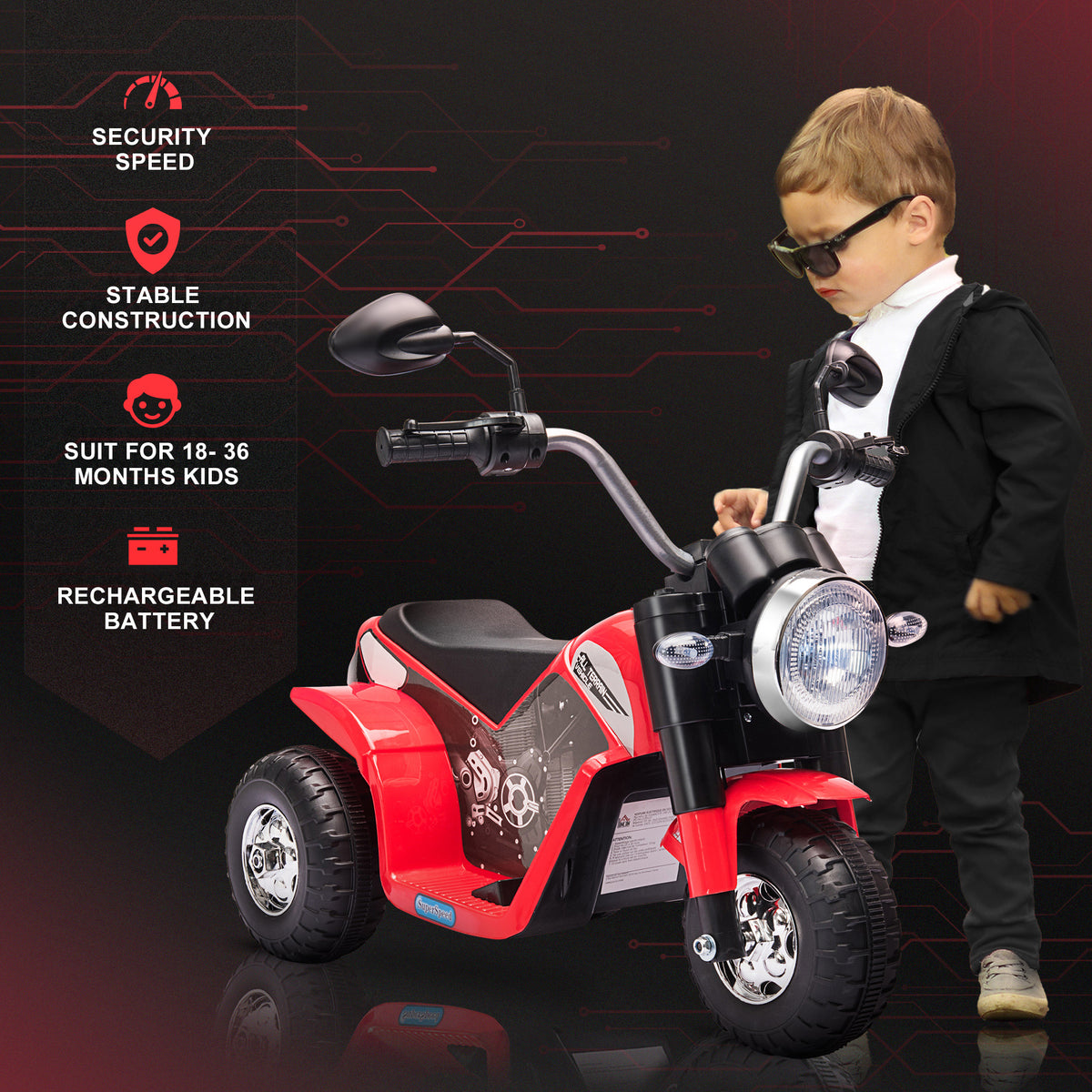 Kids Electric Motorcycle 6V Battery Powered Ride-On Dirt Bike 3-Wheels Motorbike with Horn Headlights Realistic Sounds 1.24mph Speed for Girls Boy 18 - 36 Months-Toys & Games > Baby & Toddler Toys > Electric Ride-On Toys > Electric Motorcycles-DECOROLALA