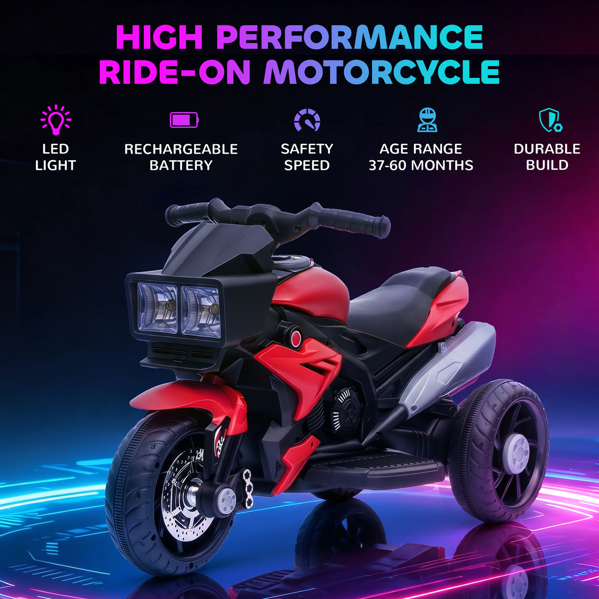 Kids Electric Pedal Motorcycle Ride-On Toy 6V Battery Powered w/ Music Horn Headlights Motorbike for 37â€“60 M-Toys & Games > Baby & Toddler Toys > Electric Ride-On Toys > Electric Motorcycles-DECOROLALA