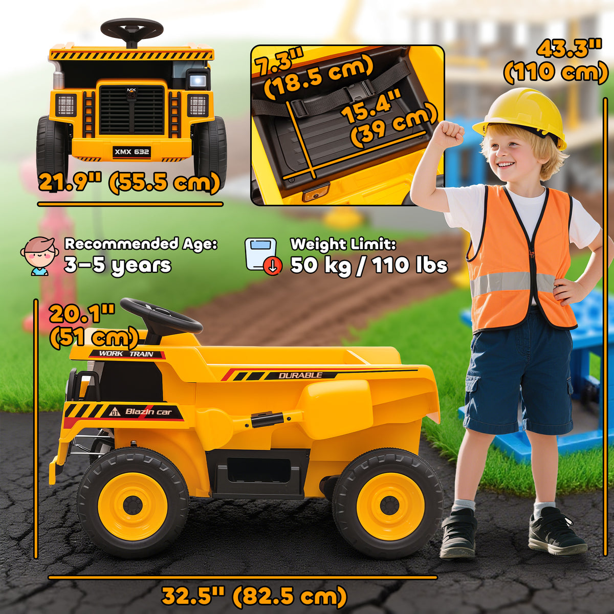 Kids Electric Car, Ride On Dump Truck, 12V Ride On Toy with Electric Dump Bed and Remote Control, Yellow-Toys & Games > Baby & Toddler Toys > Riding & Rocking Toys > Toy Excavators-DECOROLALA