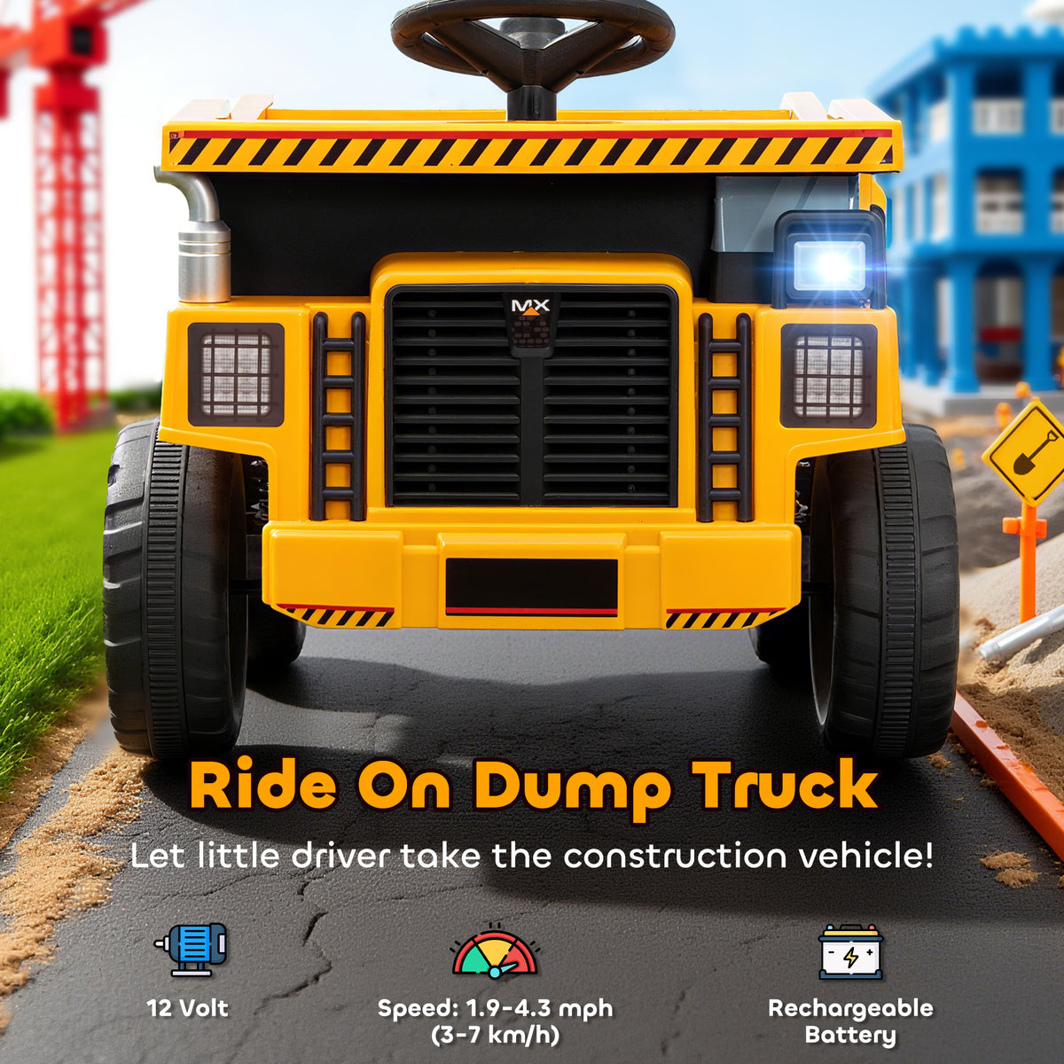 Kids Electric Car, Ride On Dump Truck, 12V Ride On Toy with Electric Dump Bed and Remote Control, Yellow-Toys & Games > Baby & Toddler Toys > Riding & Rocking Toys > Toy Excavators-DECOROLALA