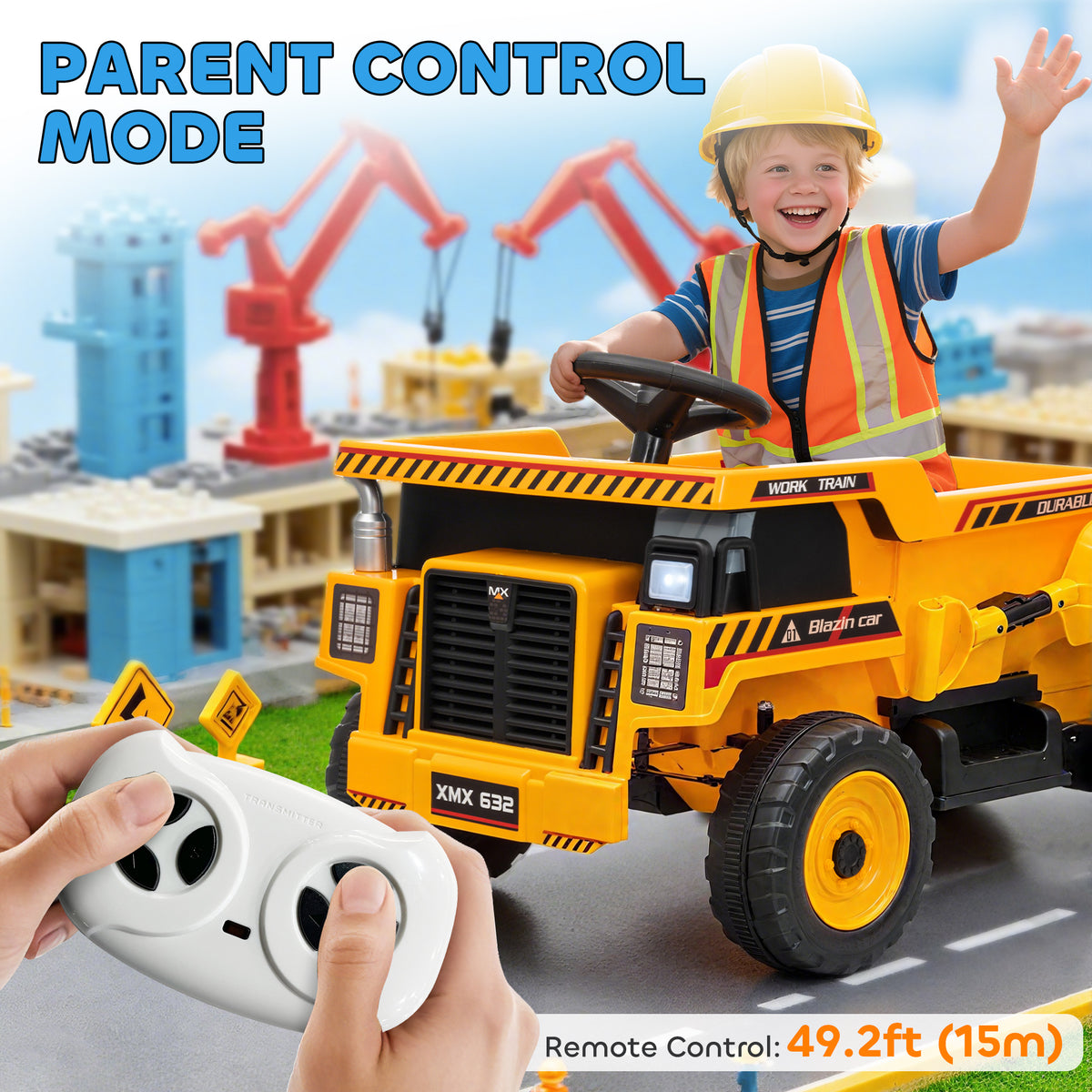 Kids Electric Car, Ride On Dump Truck, 12V Ride On Toy with Electric Dump Bed and Remote Control, Yellow-Toys & Games > Baby & Toddler Toys > Riding & Rocking Toys > Toy Excavators-DECOROLALA