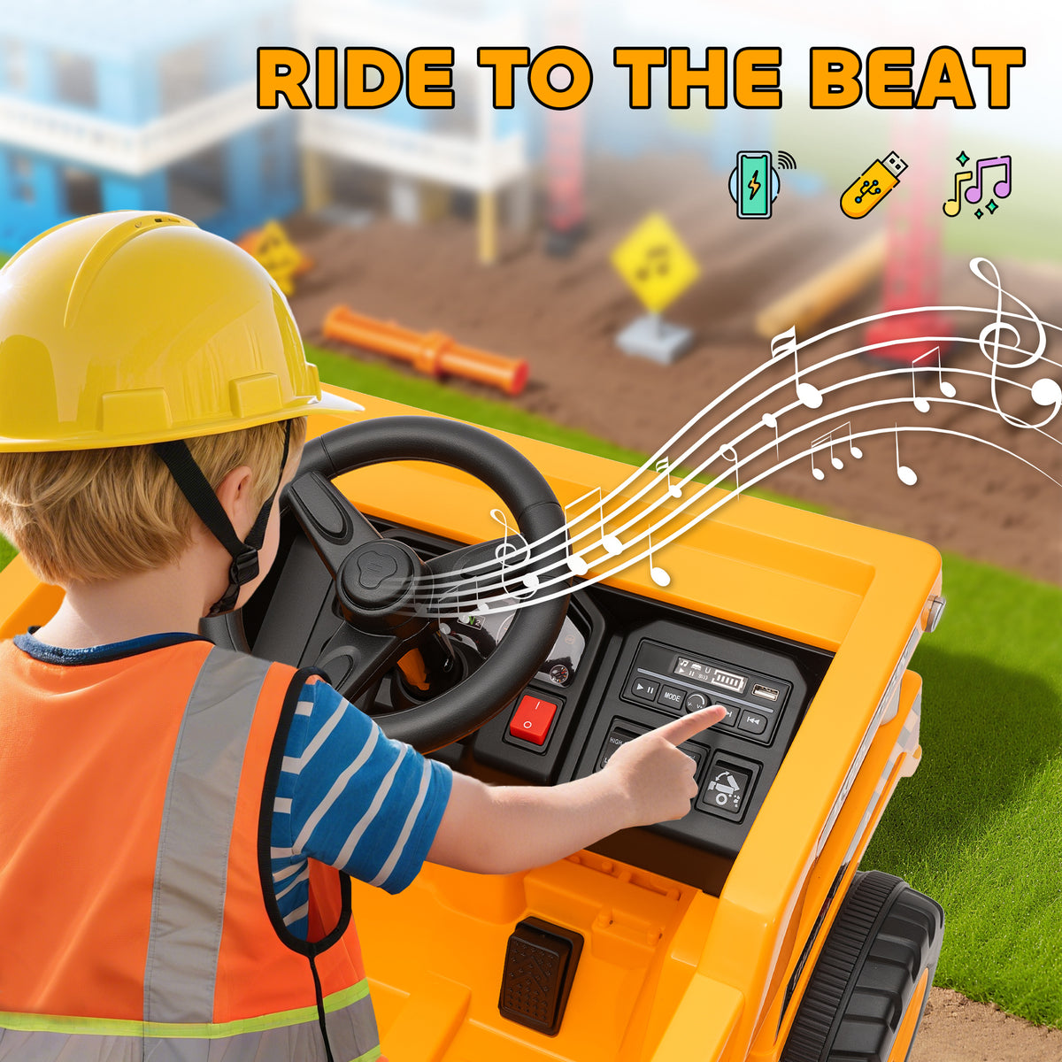 Kids Electric Car, Ride On Dump Truck, 12V Ride On Toy with Electric Dump Bed and Remote Control, Yellow-Toys & Games > Baby & Toddler Toys > Riding & Rocking Toys > Toy Excavators-DECOROLALA