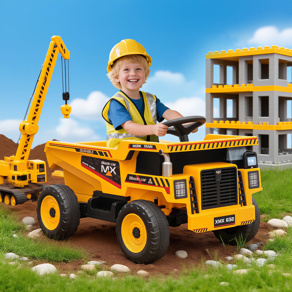 Kids Electric Car, Ride On Dump Truck, 12V Ride On Toy with Electric Dump Bed and Remote Control, Yellow-Toys & Games > Baby & Toddler Toys > Riding & Rocking Toys > Toy Excavators-DECOROLALA