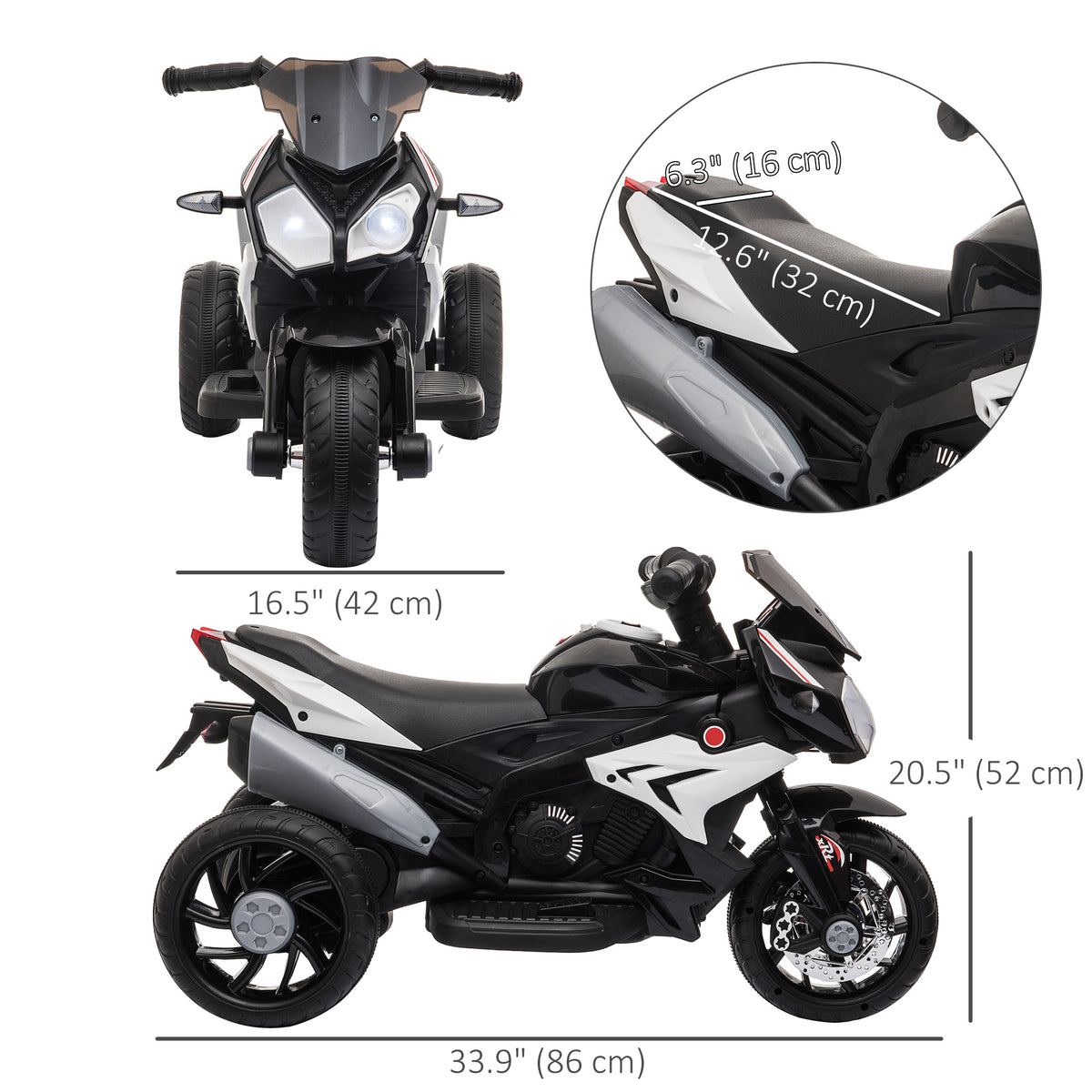 Kids Electric Motorcycle Ride-On Toy with 3 Wheels, Music, Horn, Lights-Toys & Games > Baby & Toddler Toys > Electric Ride-On Toys > Electric Motorcycles-DECOROLALA