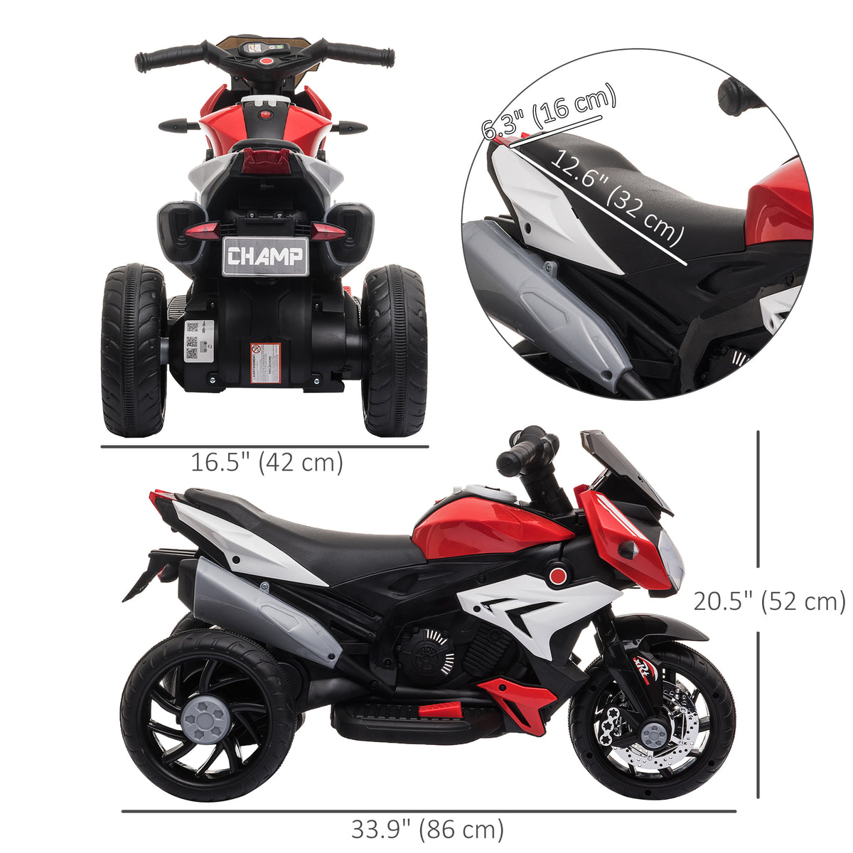 Kids Electric Motorcycle Ride-On Toy with 3 Wheels, Music, Horn, Lights-Toys & Games > Baby & Toddler Toys > Electric Ride-On Toys > Electric Motorcycles-DECOROLALA