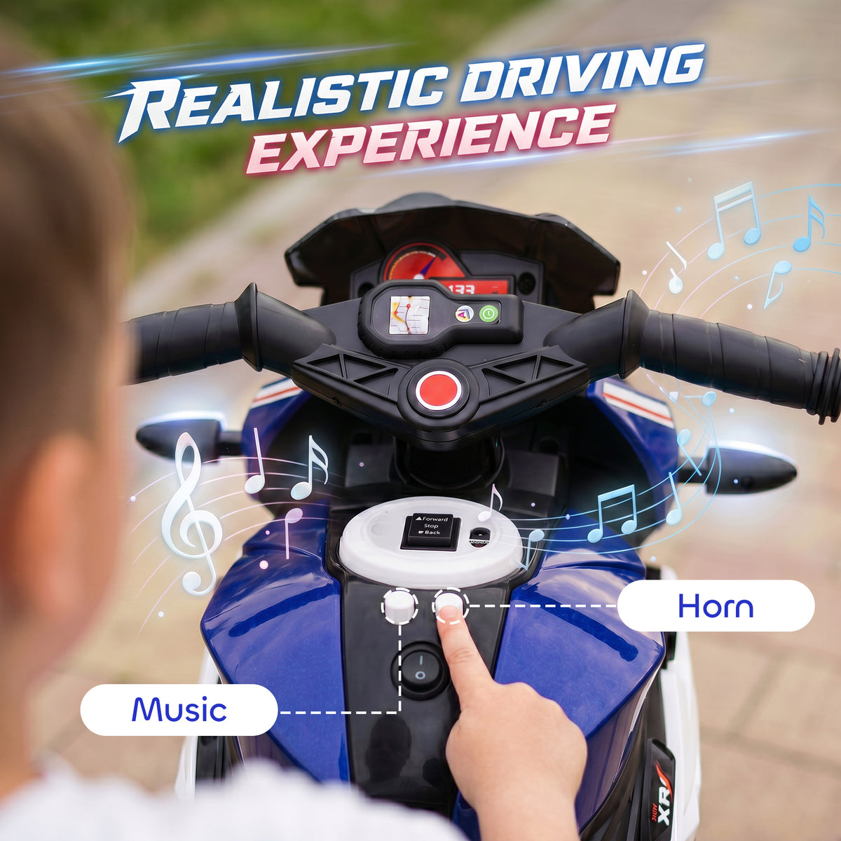 Kids Electric Motorcycle Ride-On Toy with 3 Wheels, Music, Horn, Lights-Toys & Games > Baby & Toddler Toys > Electric Ride-On Toys > Electric Motorcycles-DECOROLALA