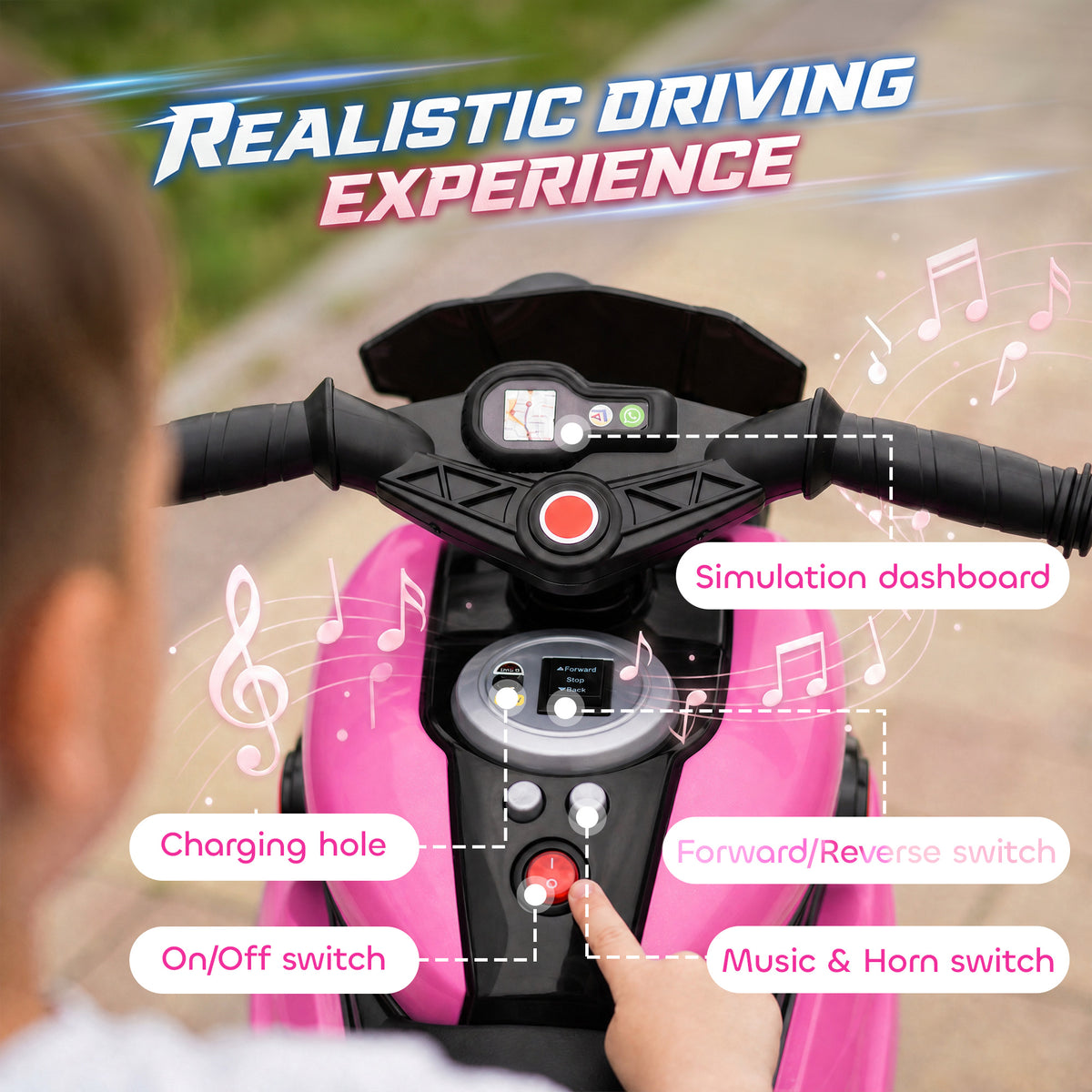 Kids Electric Pedal Motorcycle Ride-On Toy 6V Battery Powered w/ Music Horn Headlights Motorbike for 37â€“60 M Pink-Toys & Games > Baby & Toddler Toys > Electric Ride-On Toys > Electric Motorcycles-DECOROLALA