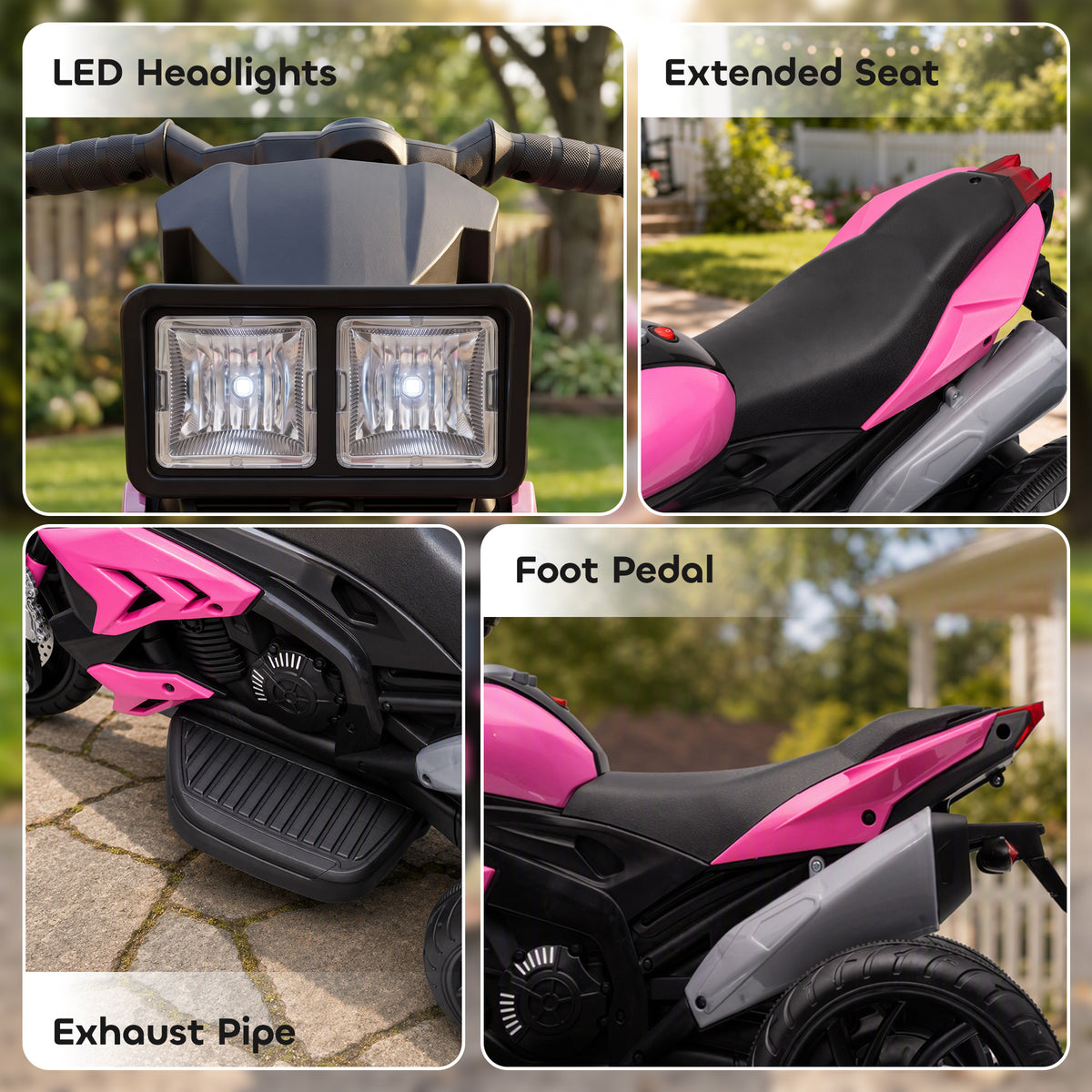 Kids Electric Pedal Motorcycle Ride-On Toy 6V Battery Powered w/ Music Horn Headlights Motorbike for 37â€“60 M Pink-Toys & Games > Baby & Toddler Toys > Electric Ride-On Toys > Electric Motorcycles-DECOROLALA