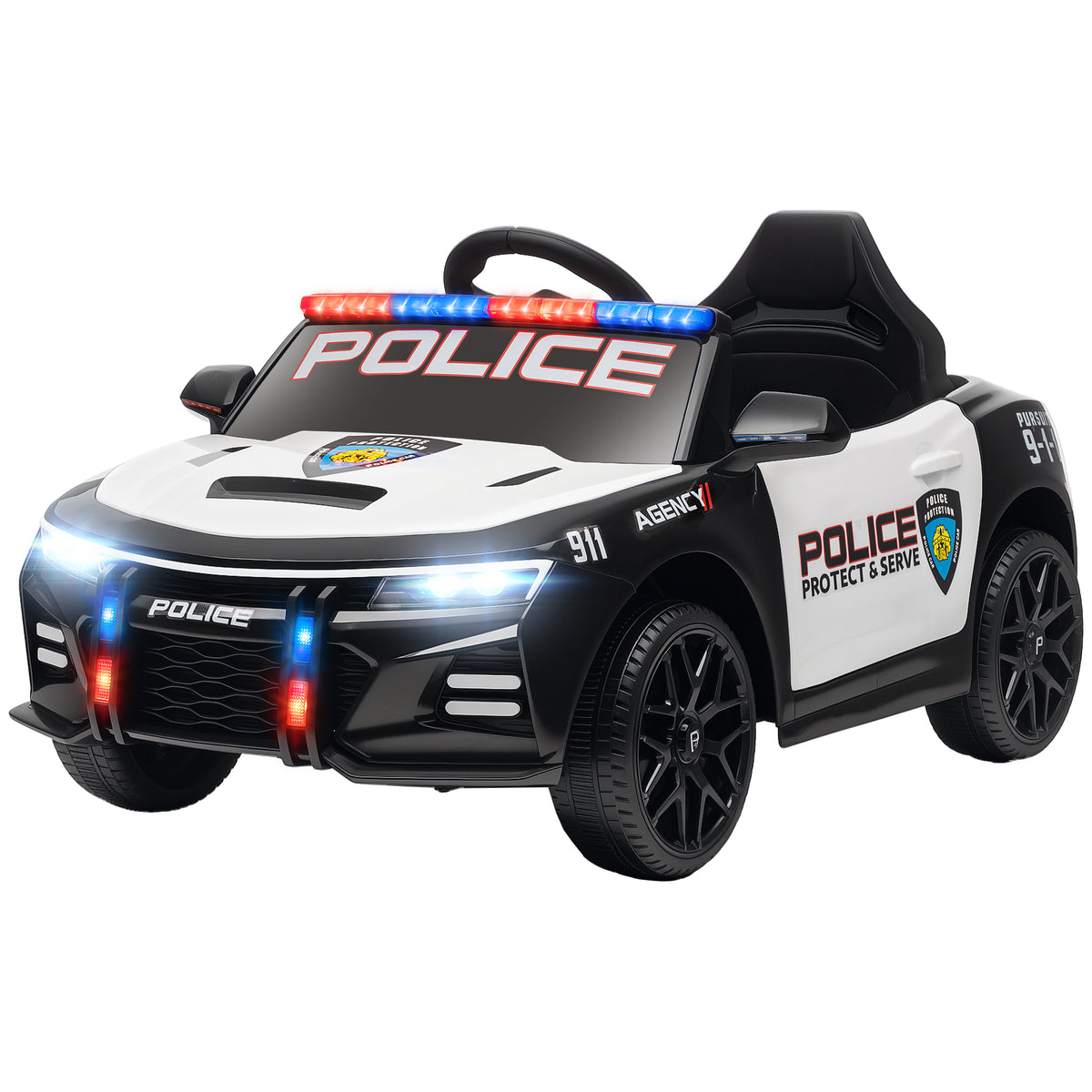 Kids Electric Ride on Police Car with Remote Control, Sirens, Flashing Lights, Music, Horn, Shock Absorbers, White-Toys & Games > Baby & Toddler Toys > Electric Ride-On Toys > Electric Toy Cars-DECOROLALA