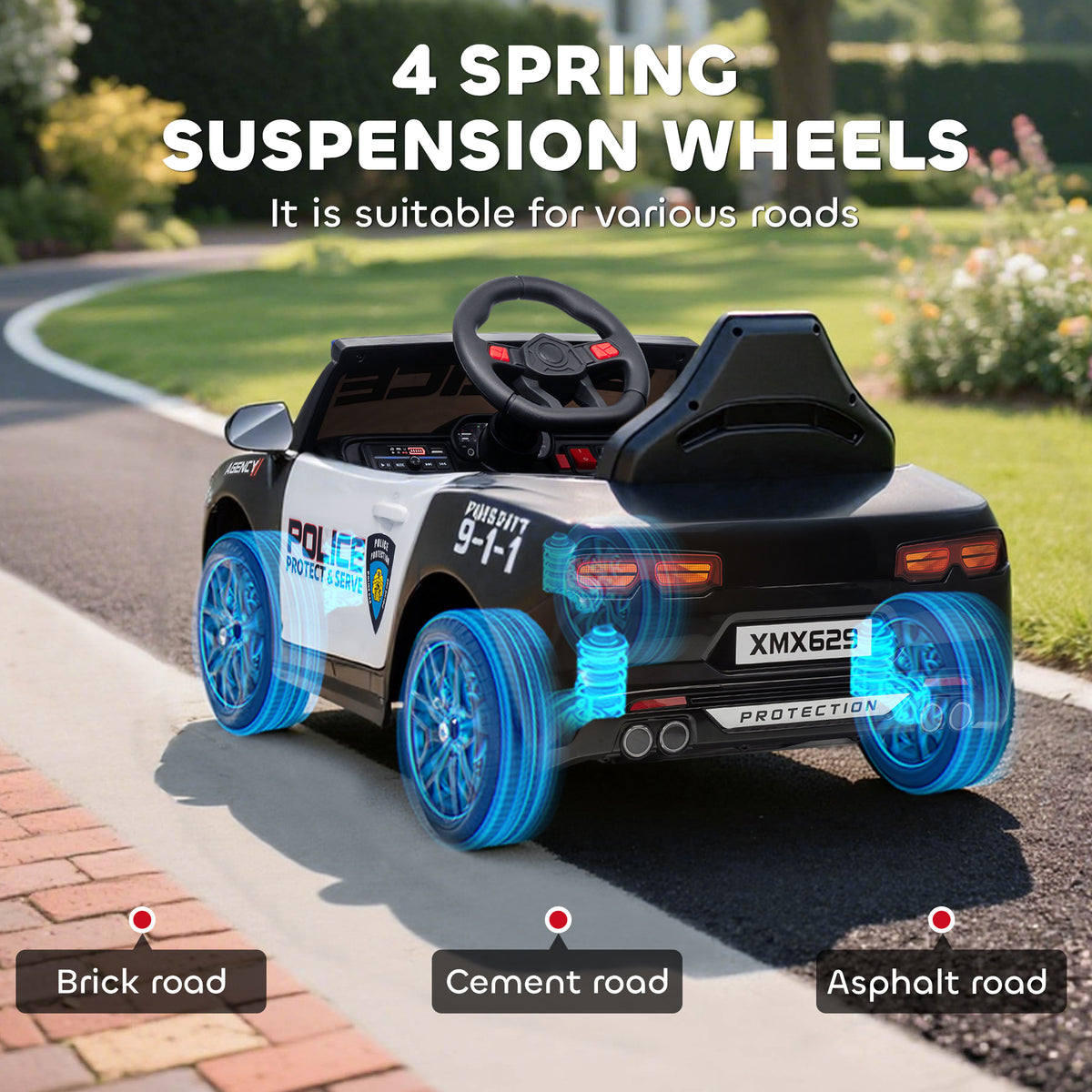 Kids Electric Ride on Police Car with Remote Control, Sirens, Flashing Lights, Music, Horn, Shock Absorbers, White-Toys & Games > Baby & Toddler Toys > Electric Ride-On Toys > Electric Toy Cars-DECOROLALA
