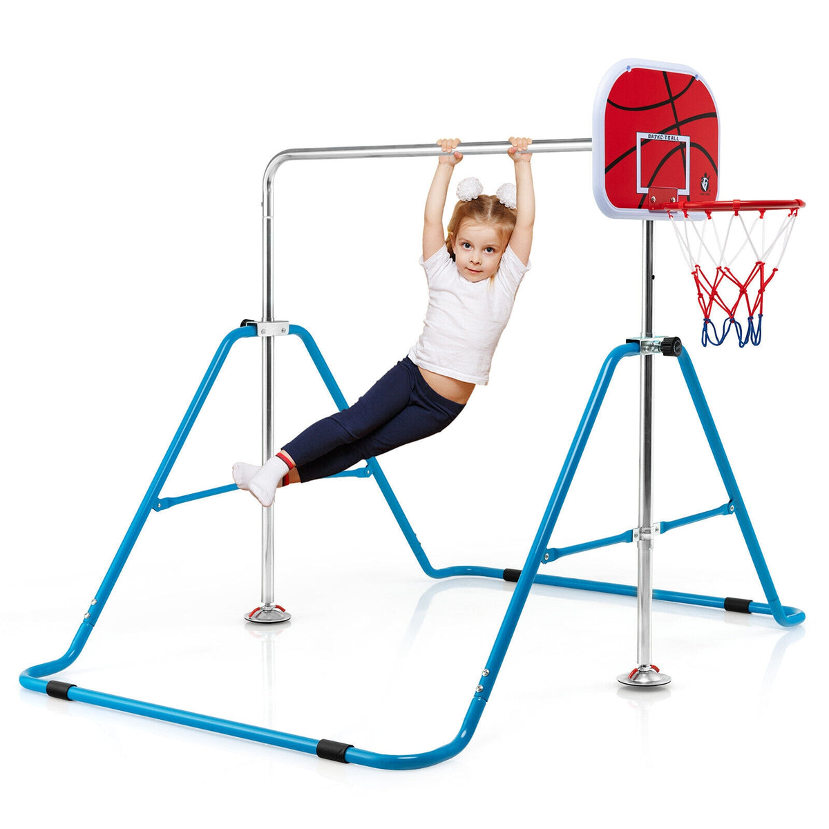 Barre horizontale de gymnastique pliante pour enfants avec panier de basket