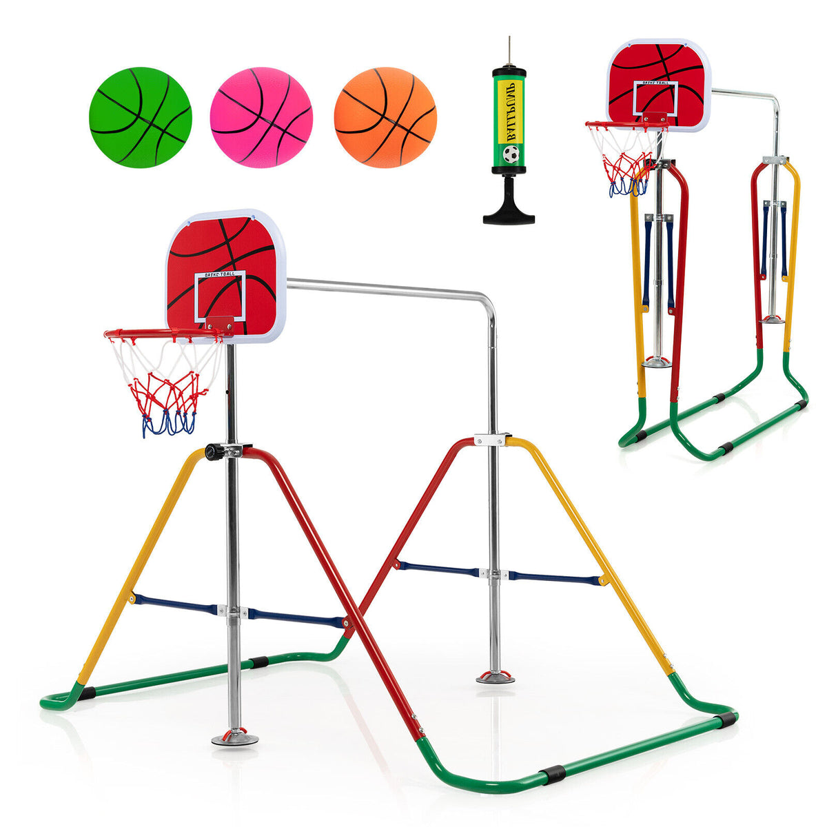 Barre horizontale de gymnastique pliante pour enfants avec panier de basket