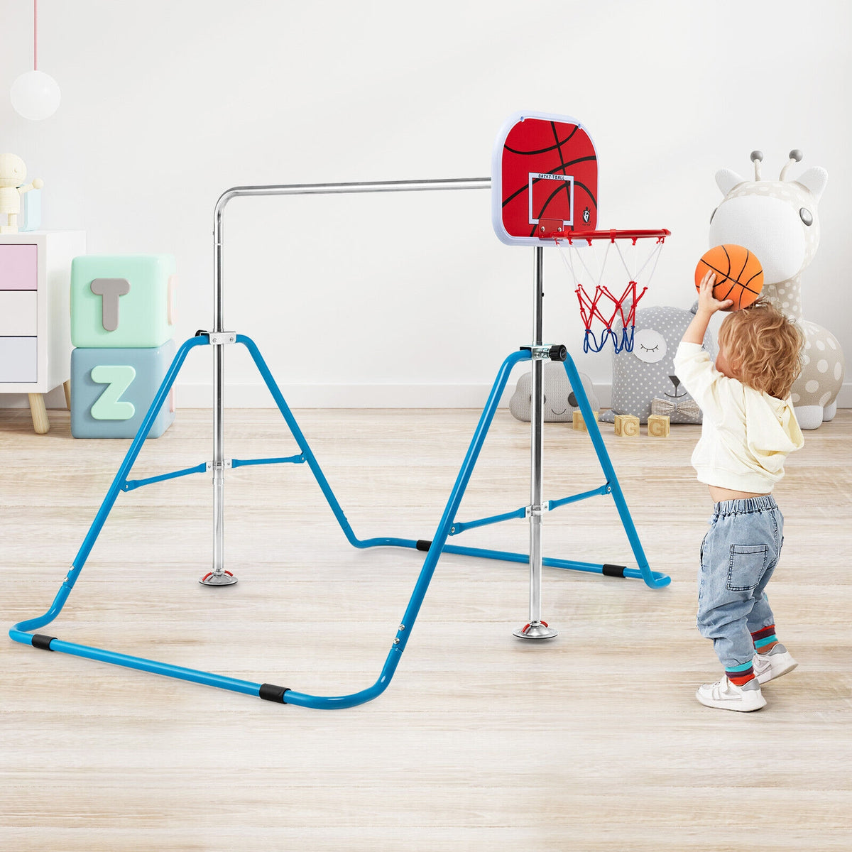 Barre horizontale de gymnastique pliante pour enfants avec panier de basket