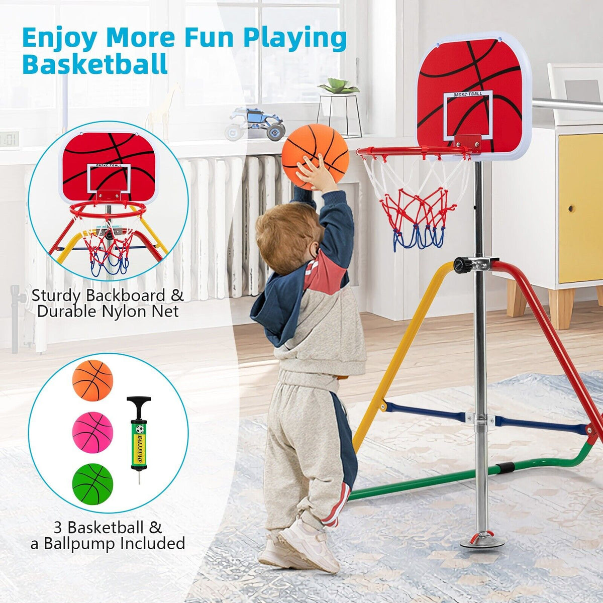 Barre horizontale de gymnastique pliante pour enfants avec panier de basket