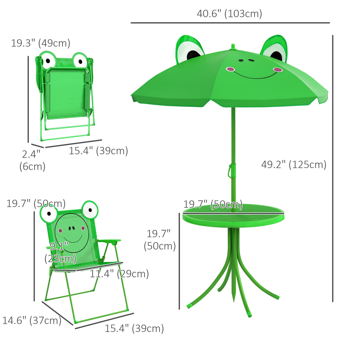 Kids Folding Picnic Table and 2-Chair Set with Umbrella - Green-Toys & Games > Kids Outdoor Play > Kids Outdoor Furniture-DECOROLALA
