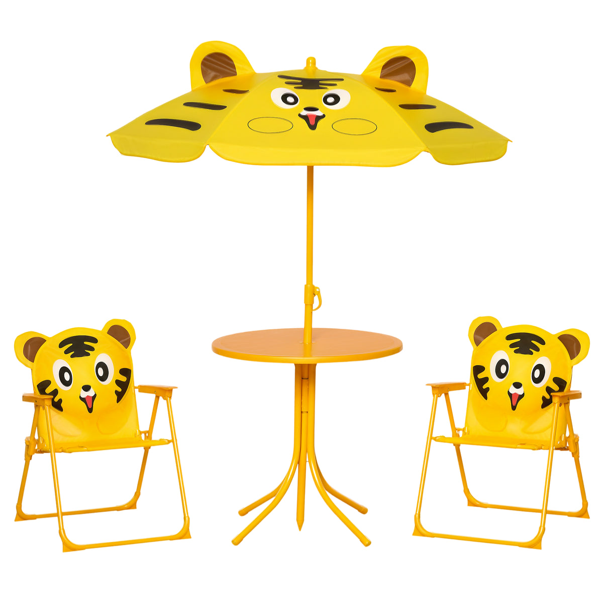 Aosom Kids Folding Picnic Table and Chair Set with Umbrella - Monkey-Toys & Games > Kids Outdoor Play > Kids Outdoor Furniture-DECOROLALA