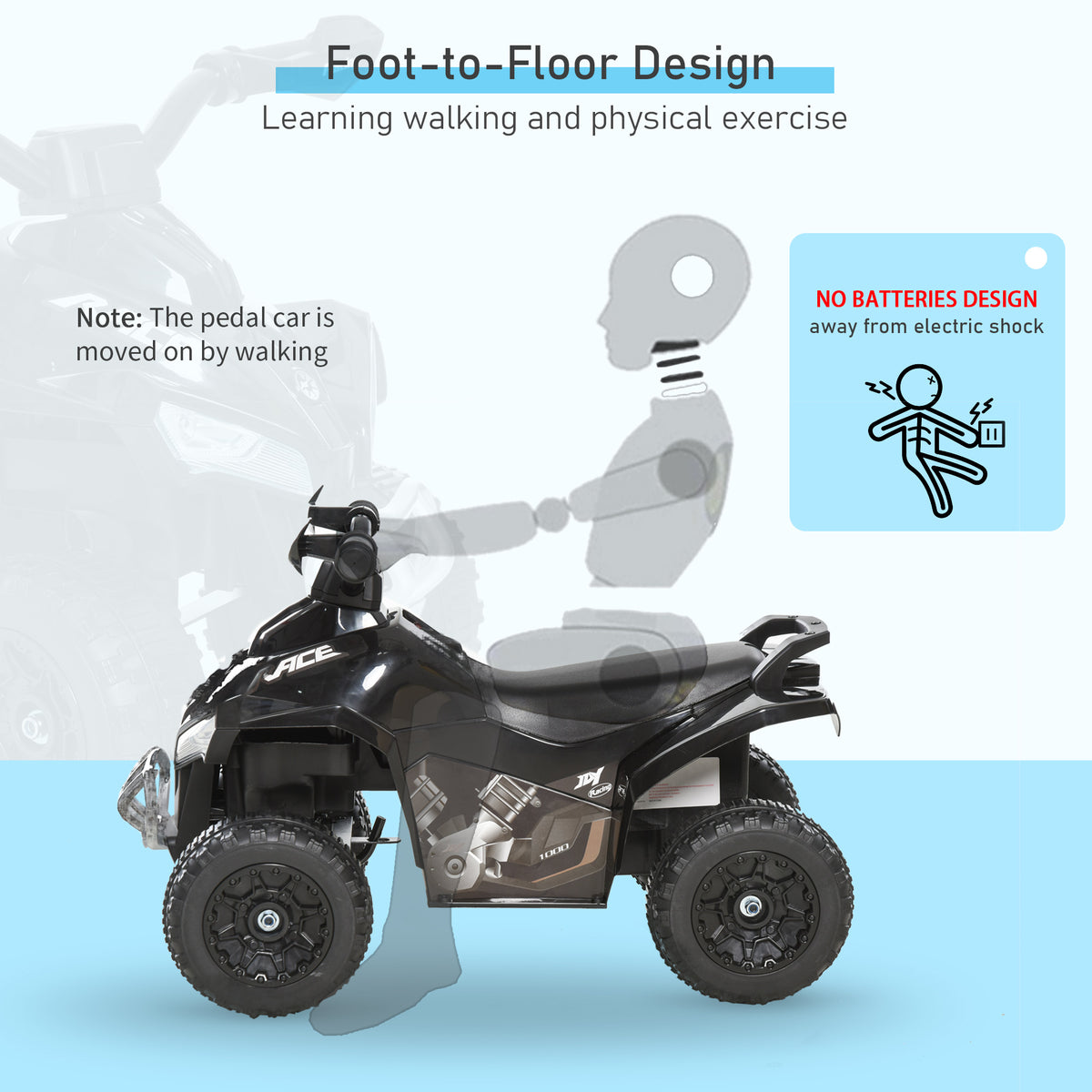 No Power Baby Ride on Toy, Kids Ride on Car Foot to Floor Sliding 4 Wheels with Music, Lightening, for 18-36 M-Toys & Games > Baby & Toddler Toys > Riding & Rocking Toys > Push Cars for Toddlers-DECOROLALA