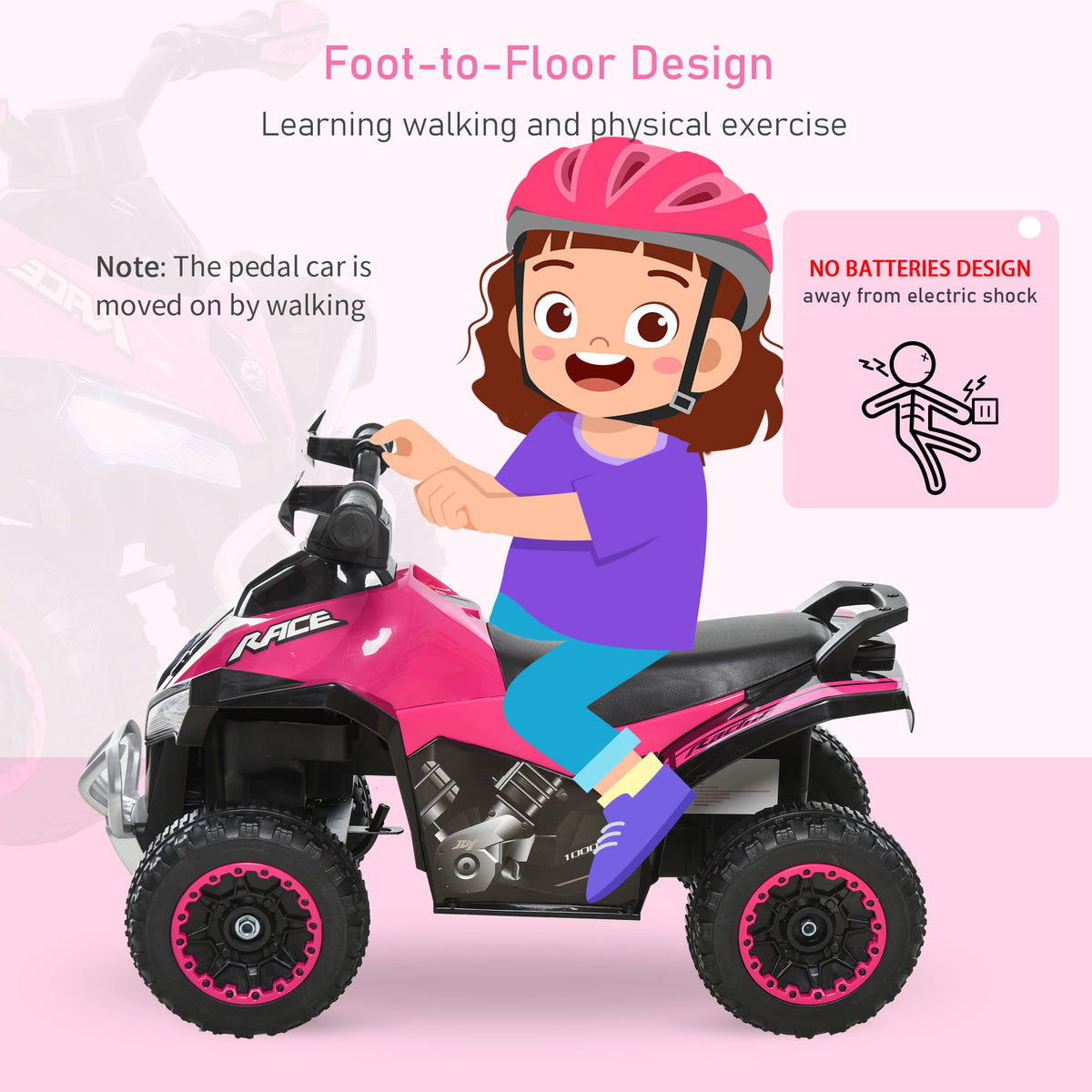No Power Baby Ride on Toy, Kids Ride on Car Foot to Floor Sliding 4 Wheels with Music, Lightening, for 18-36 M-Toys & Games > Baby & Toddler Toys > Riding & Rocking Toys > Push Cars for Toddlers-DECOROLALA
