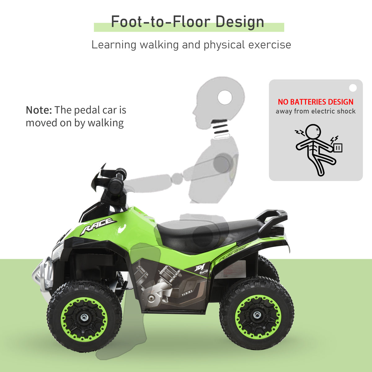 No Power Baby Ride on Toy, Kids Ride on Car Foot to Floor Sliding 4 Wheels with Music, Lightening, for 18-36 M-Toys & Games > Baby & Toddler Toys > Riding & Rocking Toys > Push Cars for Toddlers-DECOROLALA