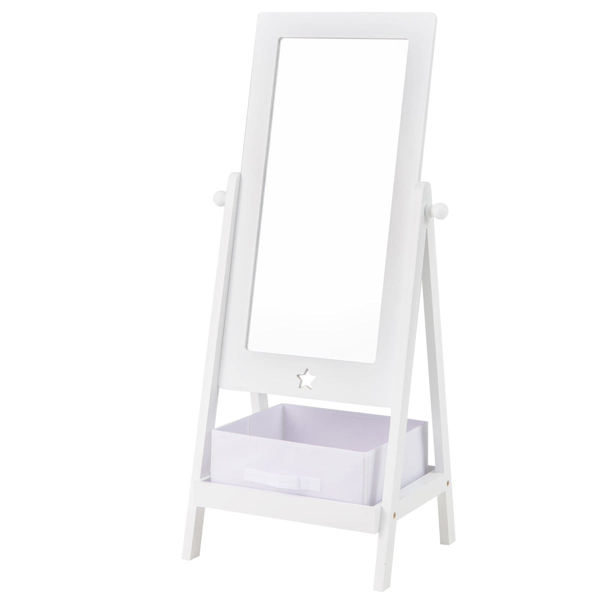 Kids Full Length Mirror 360 Degree Rotatable Dressing Mirror with Storage Bin-White-Kids Vanities-DECOROLALA