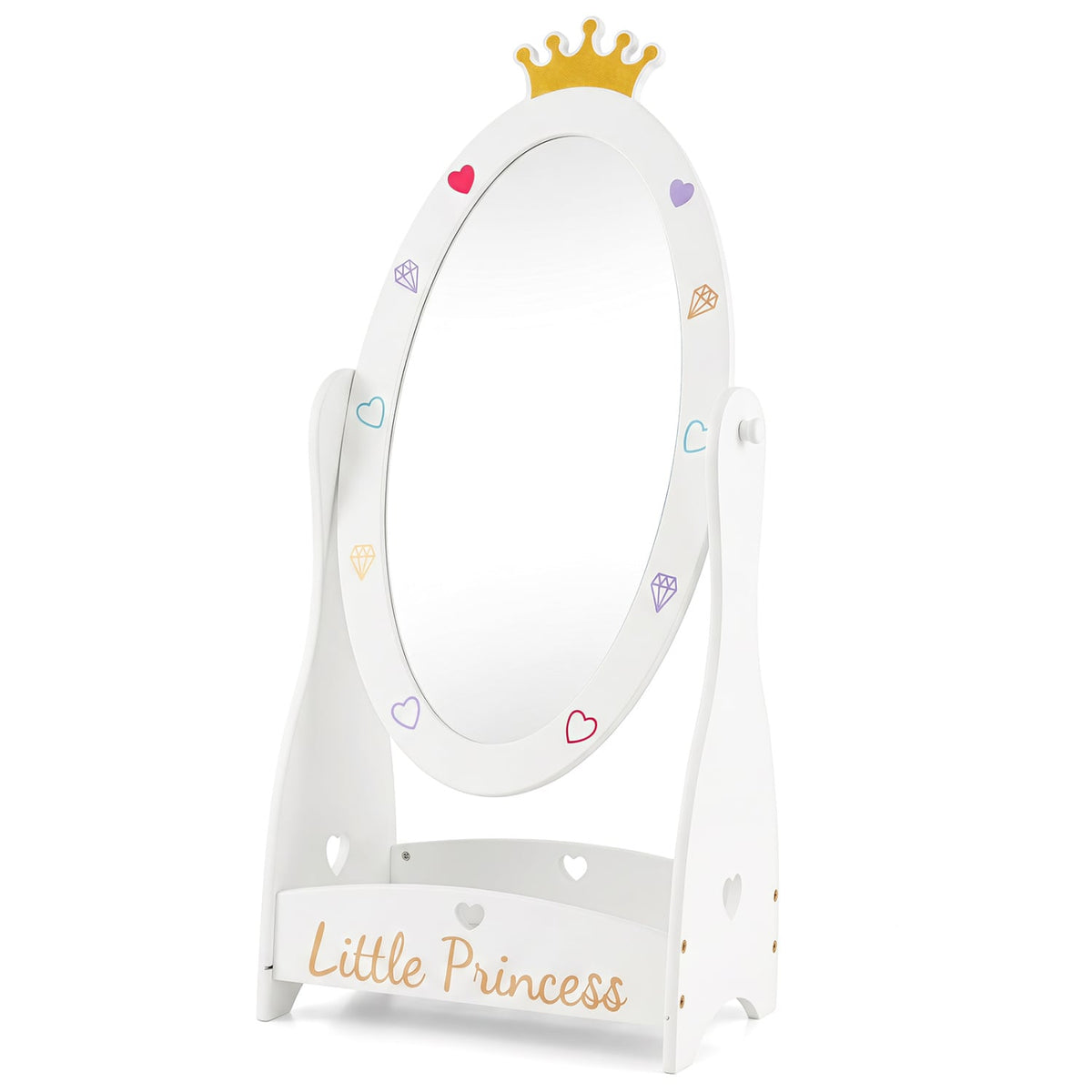 Kids Full Length Mirror with 360 Degree Rotatable Design and Shelf-White-Kids Makeup Vanities-DECOROLALA