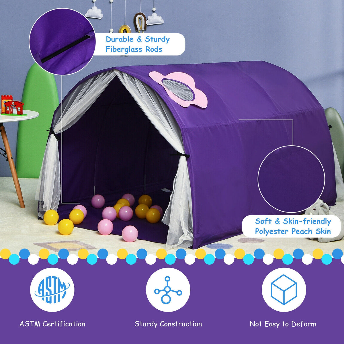 Kids Galaxy Starry Sky Dream Portable Play Tent with Double Net Curtain