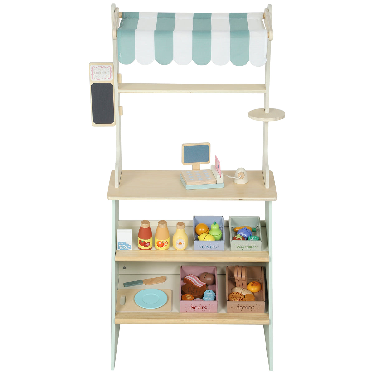 Kids Grocery Store Playset, Supermarket Toy Set with Cash Register, Chalkboard and Toy Food for Toddler Boys Girls 3+-Toys & Games > Baby & Toddler Toys > Toy Playsets-DECOROLALA