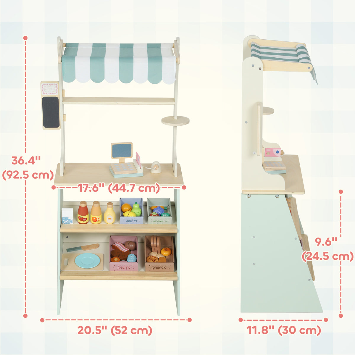 Kids Grocery Store Playset, Supermarket Toy Set with Cash Register, Chalkboard and Toy Food for Toddler Boys Girls 3+-Toys & Games > Baby & Toddler Toys > Toy Playsets-DECOROLALA