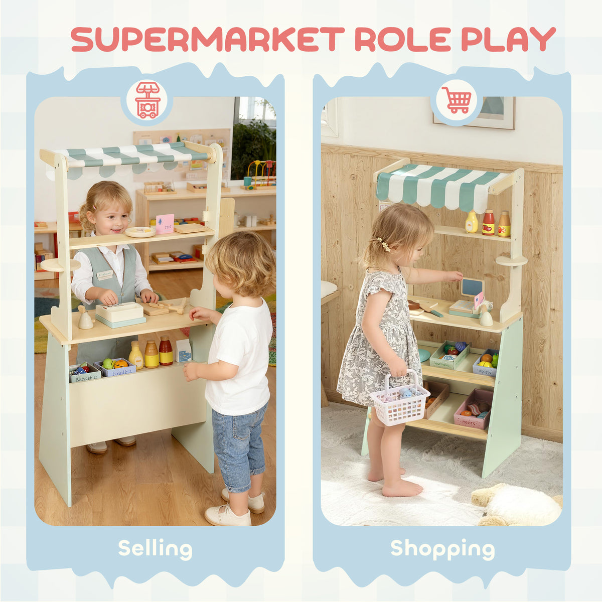 Kids Grocery Store Playset, Supermarket Toy Set with Cash Register, Chalkboard and Toy Food for Toddler Boys Girls 3+-Toys & Games > Baby & Toddler Toys > Toy Playsets-DECOROLALA