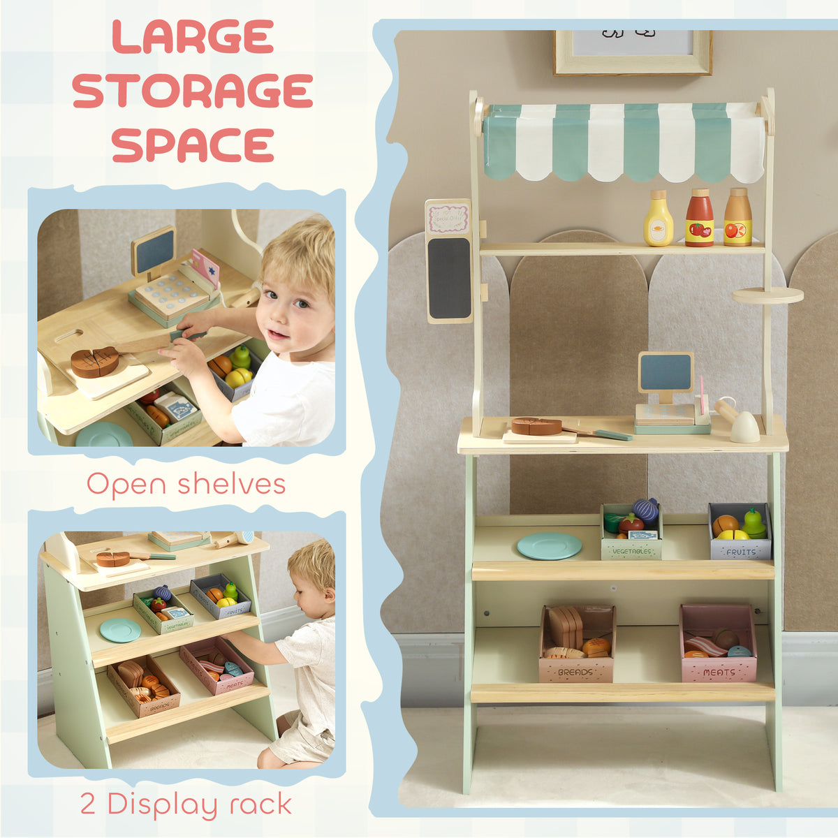Kids Grocery Store Playset, Supermarket Toy Set with Cash Register, Chalkboard and Toy Food for Toddler Boys Girls 3+-Toys & Games > Baby & Toddler Toys > Toy Playsets-DECOROLALA