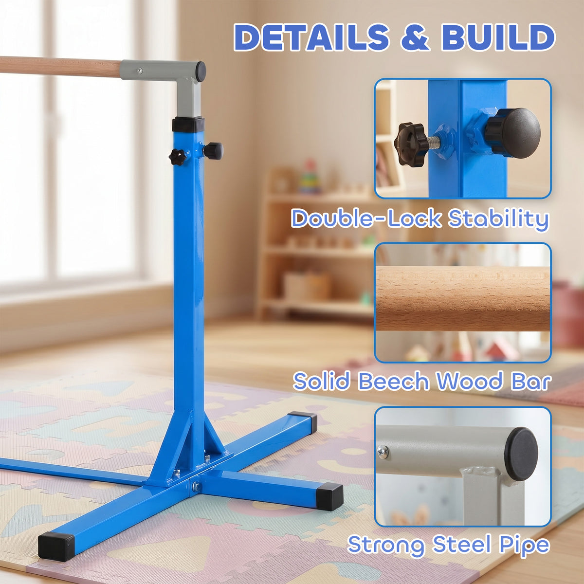 Professional Gymnastics Bar for Kids, Toddler Home Gymnastics Equipment with 13-level Adjustable Height-Toys & Games > Baby & Toddler Toys > Kids Gym & Playmats-DECOROLALA