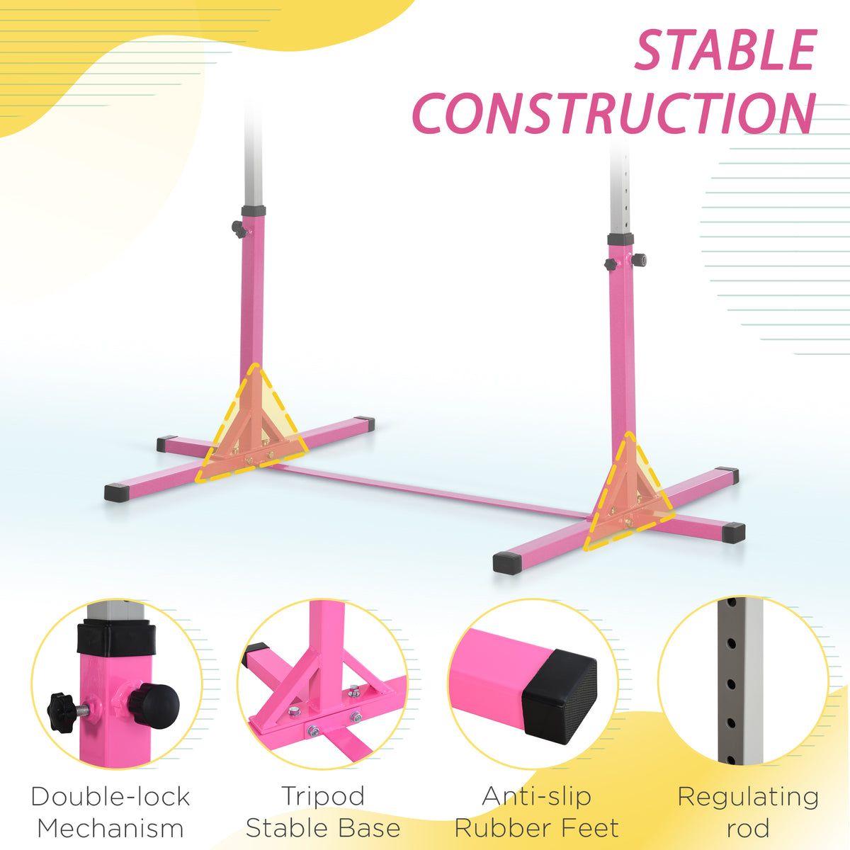 Professional Gymnastics Bar for Kids, Toddler Home Gymnastics Equipment with 13-level Adjustable Height-Toys & Games > Baby & Toddler Toys > Kids Gym & Playmats-DECOROLALA
