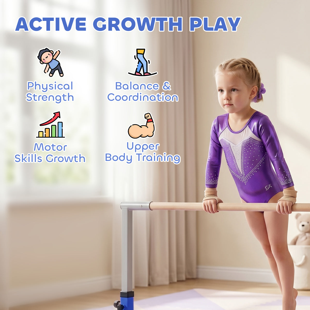 Professional Gymnastics Bar for Kids, Toddler Home Gymnastics Equipment with 13-level Adjustable Height-Toys & Games > Baby & Toddler Toys > Kids Gym & Playmats-DECOROLALA