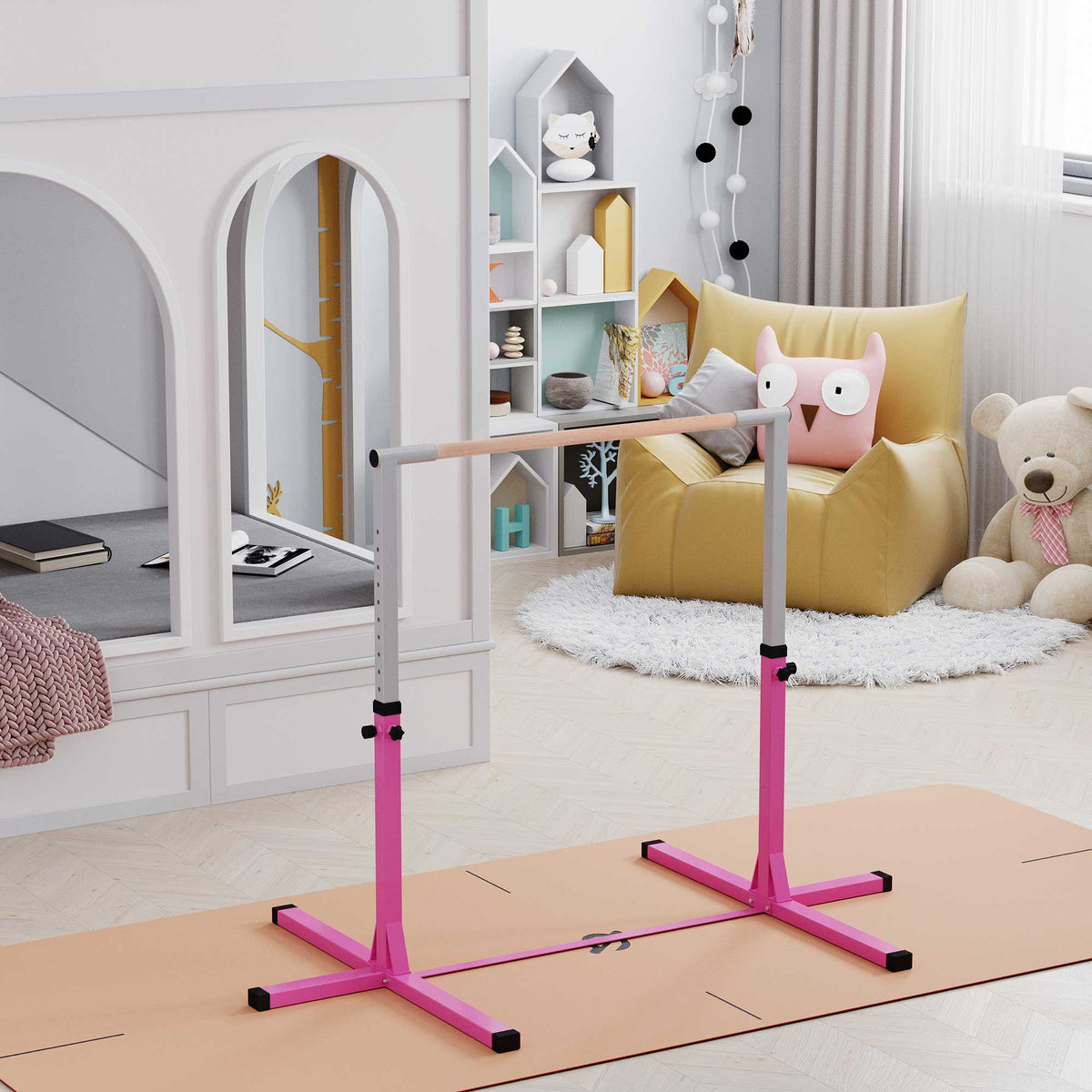 Professional Gymnastics Bar for Kids, Toddler Home Gymnastics Equipment with 13-level Adjustable Height-Toys & Games > Baby & Toddler Toys > Kids Gym & Playmats-DECOROLALA