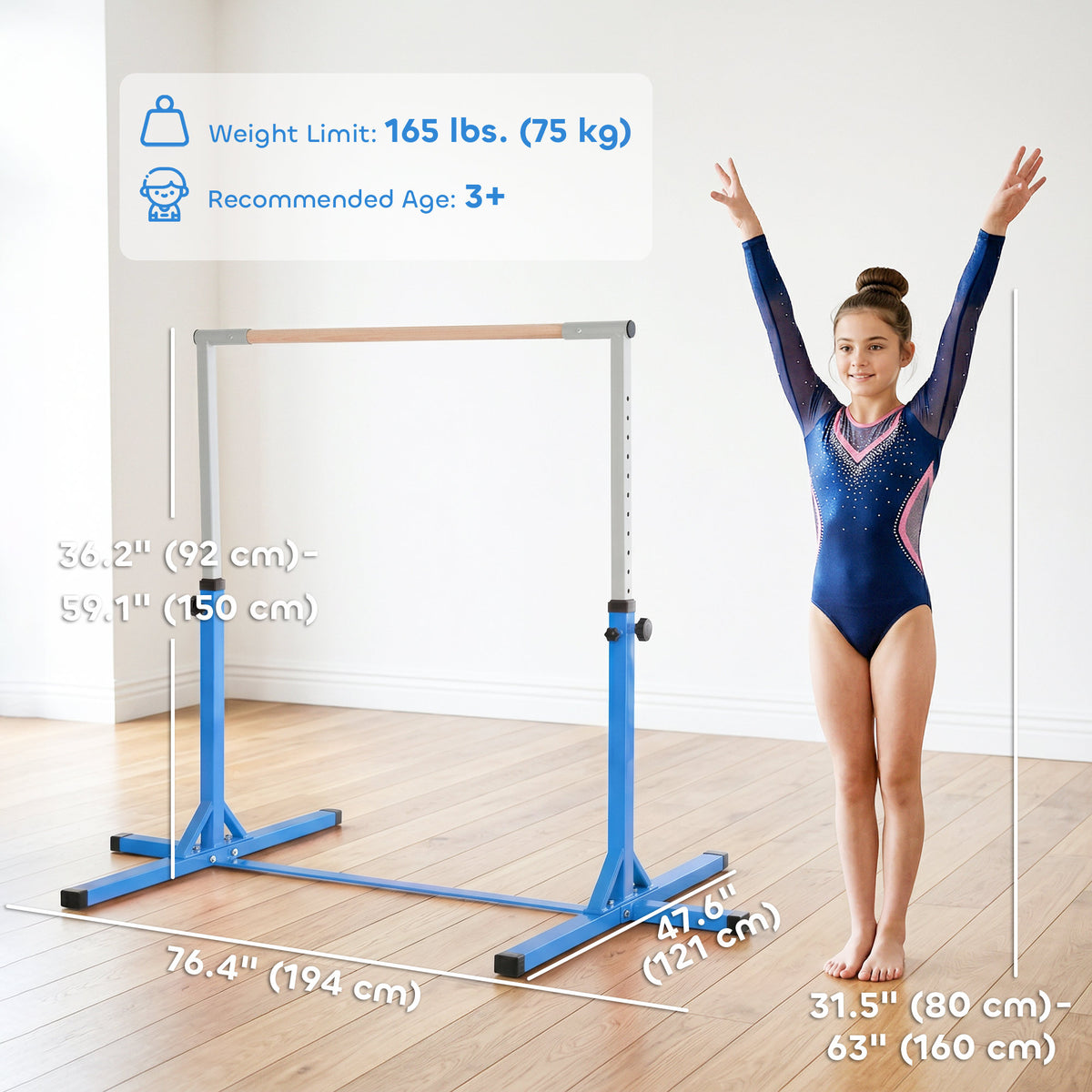 Professional Gymnastics Bar for Kids, Toddler Home Gymnastics Equipment with 13-level Adjustable Height-Toys & Games > Baby & Toddler Toys > Kids Gym & Playmats-DECOROLALA
