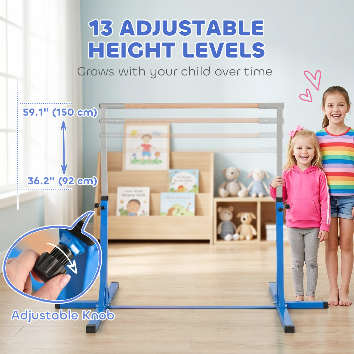 Professional Gymnastics Bar for Kids, Toddler Home Gymnastics Equipment with 13-level Adjustable Height-Toys & Games > Baby & Toddler Toys > Kids Gym & Playmats-DECOROLALA