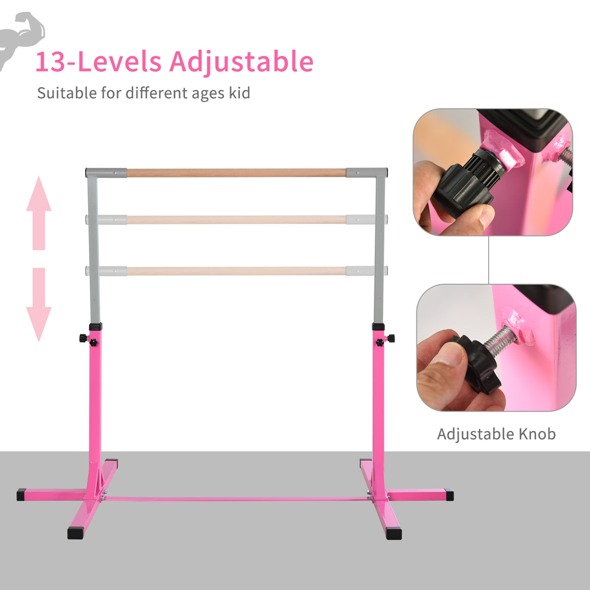 Professional Gymnastics Bar for Kids, Toddler Home Gymnastics Equipment with 13-level Adjustable Height-Toys & Games > Baby & Toddler Toys > Kids Gym & Playmats-DECOROLALA