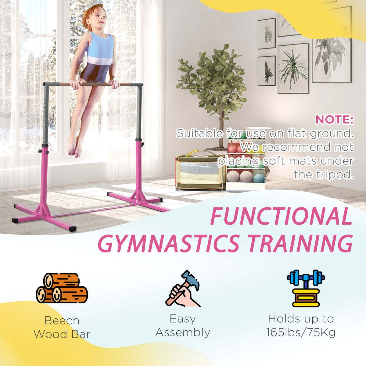 Professional Gymnastics Bar for Kids, Toddler Home Gymnastics Equipment with 13-level Adjustable Height-Toys & Games > Baby & Toddler Toys > Kids Gym & Playmats-DECOROLALA