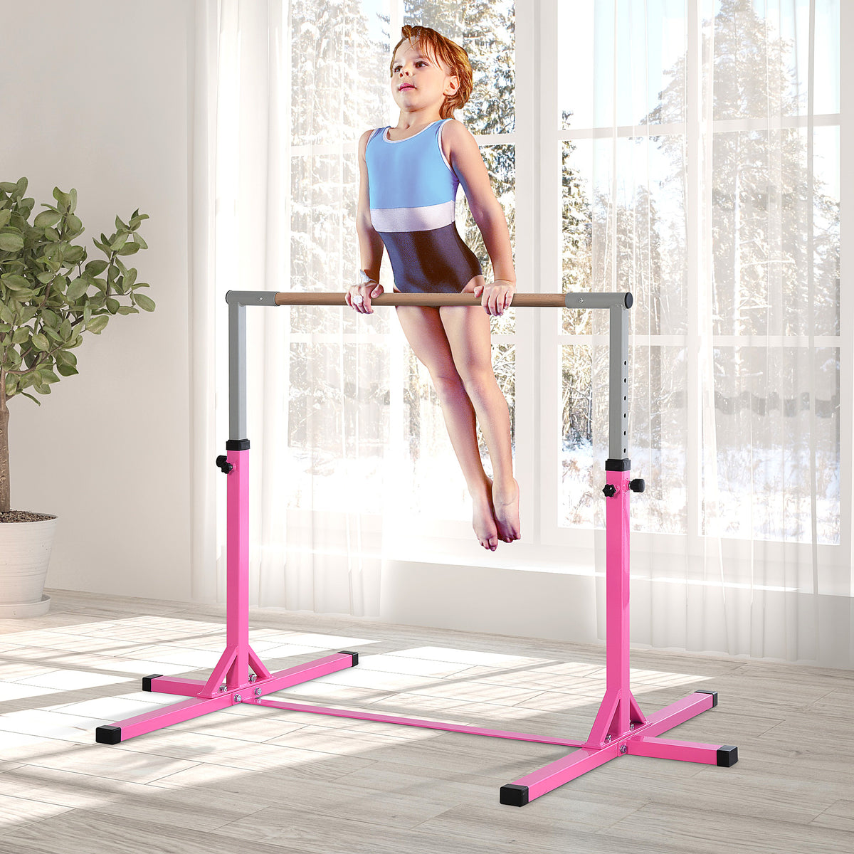 Professional Gymnastics Bar for Kids, Toddler Home Gymnastics Equipment with 13-level Adjustable Height-Toys & Games > Baby & Toddler Toys > Kids Gym & Playmats-DECOROLALA