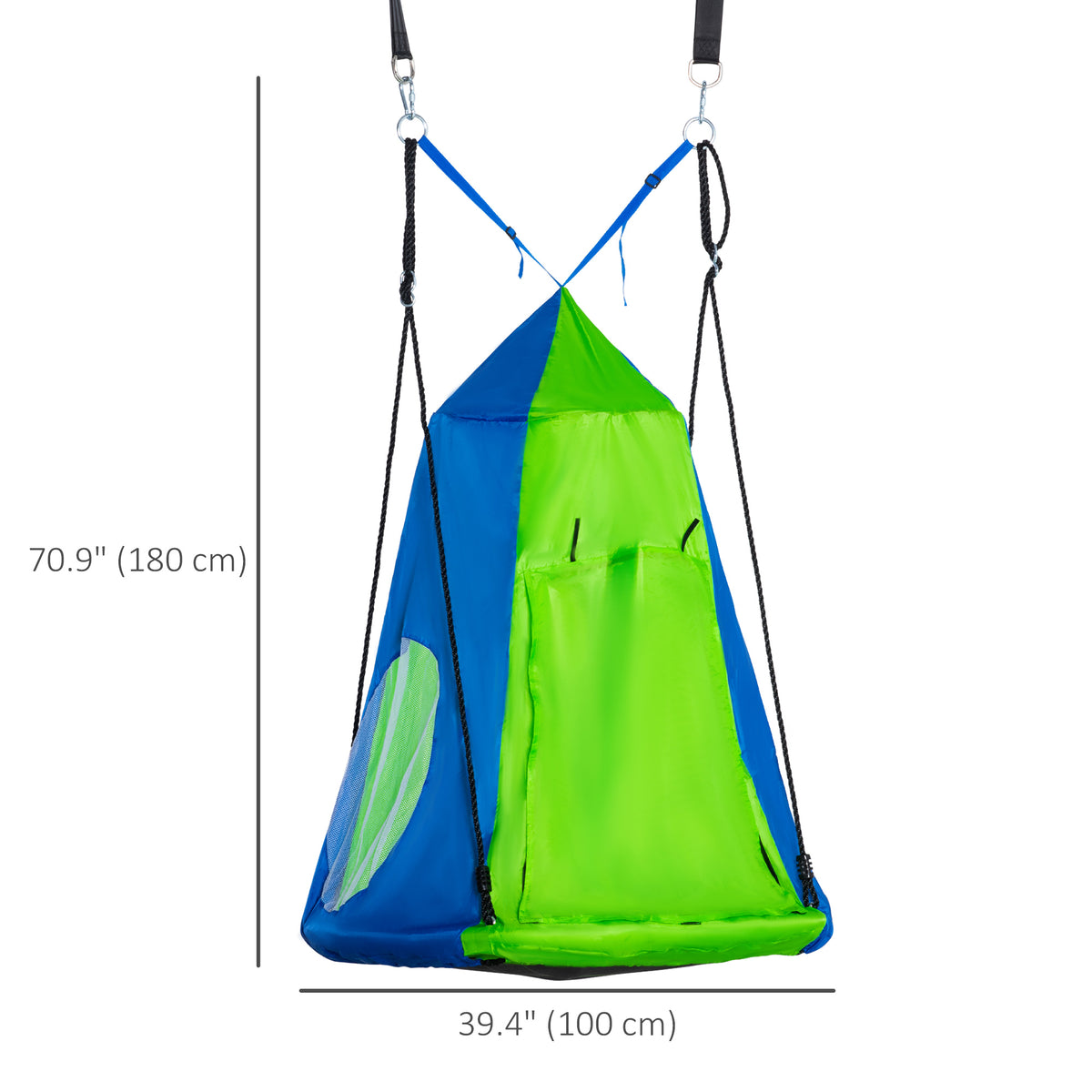 Kids Hanging Tree Swing Tent, Waterproof Sensory Swing with Windows, Rolling Door, for Indoor & Outdoor, Green-Toys & Games > Kids Outdoor Play > Gym Sets & Swings-DECOROLALA