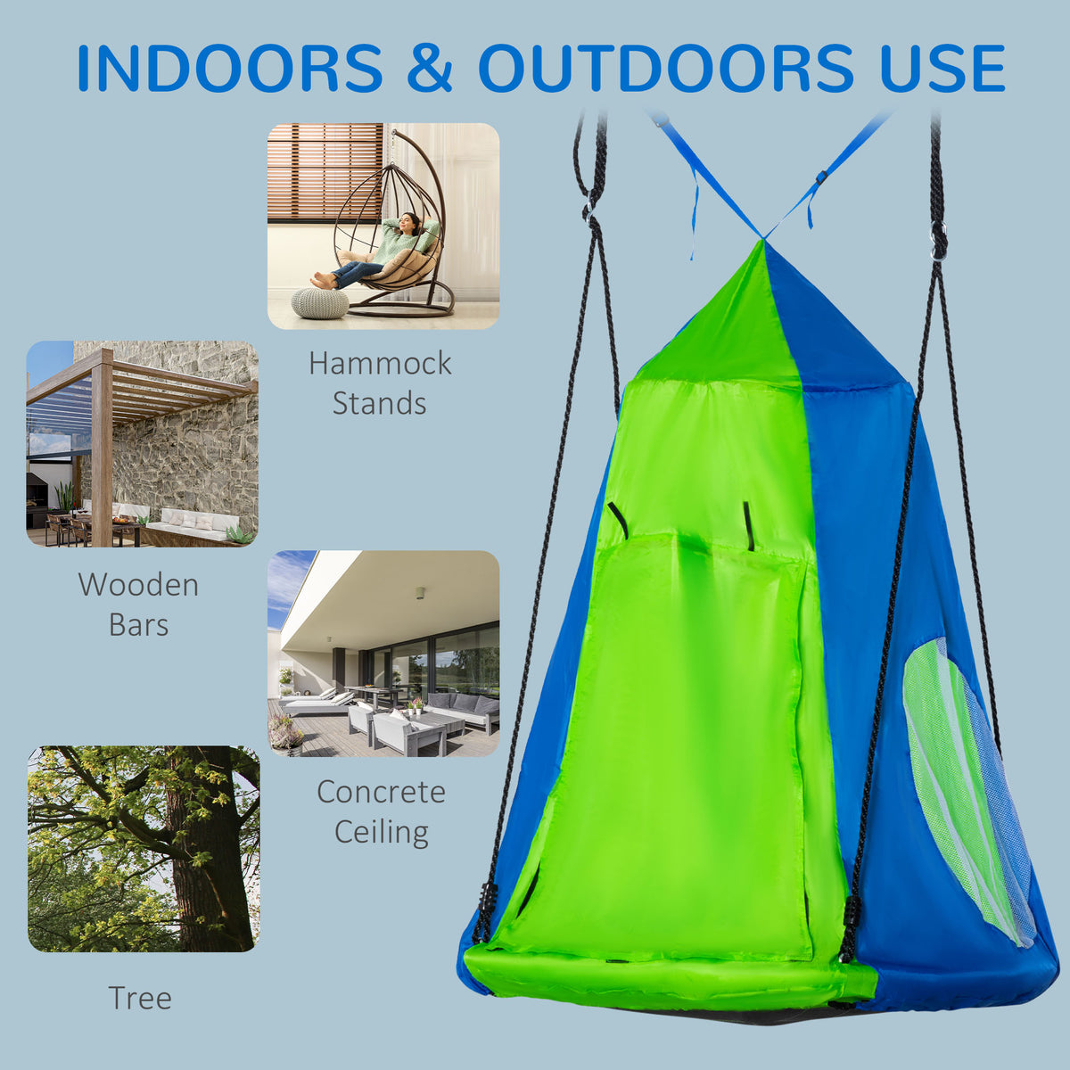 Kids Hanging Tree Swing Tent, Waterproof Sensory Swing with Windows, Rolling Door, for Indoor & Outdoor, Green-Toys & Games > Kids Outdoor Play > Gym Sets & Swings-DECOROLALA