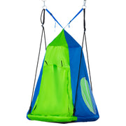 Kids Hanging Tree Swing Tent, Waterproof Sensory Swing with Windows, Rolling Door, for Indoor & Outdoor, Green-Toys & Games > Kids Outdoor Play > Gym Sets & Swings-DECOROLALA