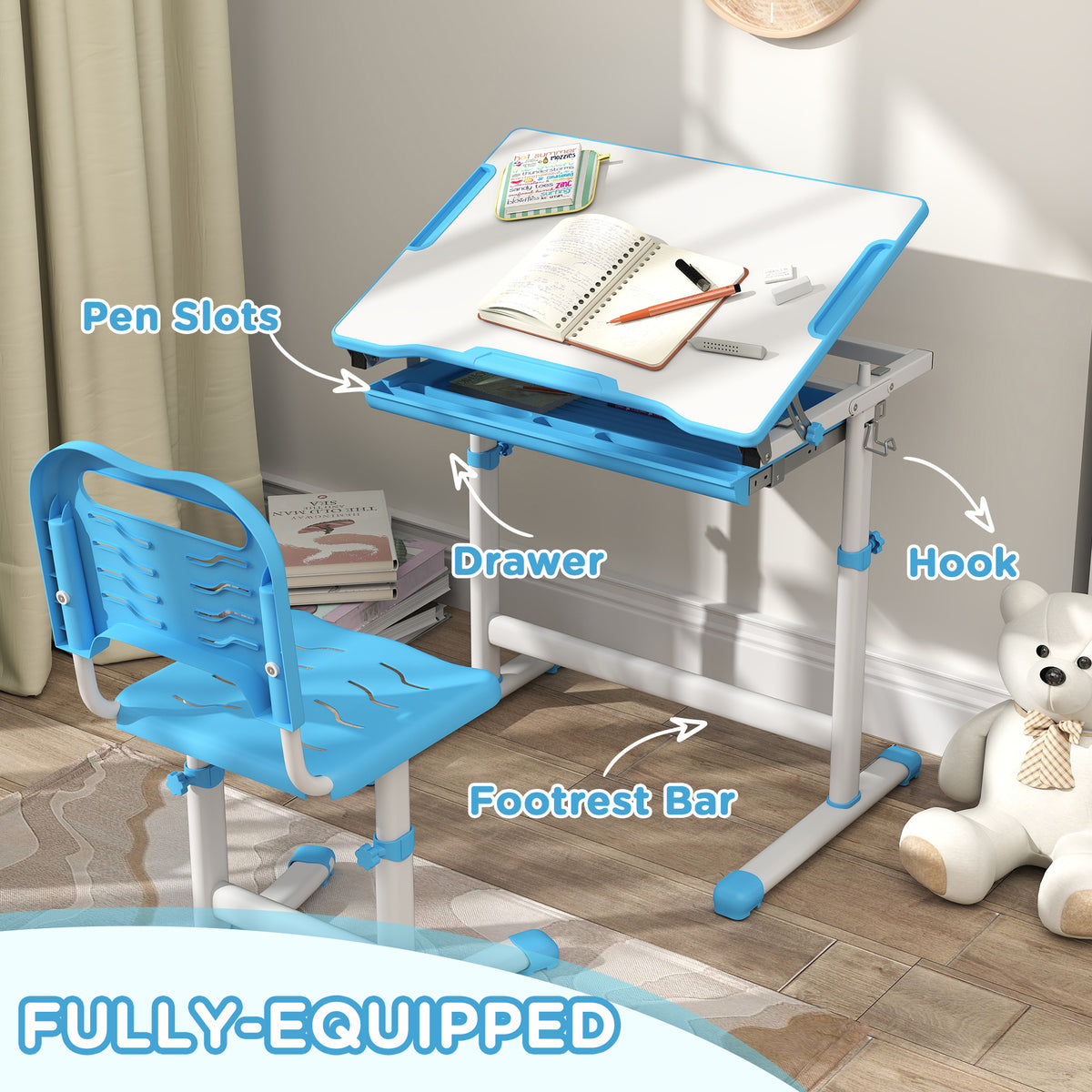 Kids Height Adjustable Study Desk and Chair Set-Toys & Games > Toddler & Kids Furniture > Kids Desk Sets-DECOROLALA