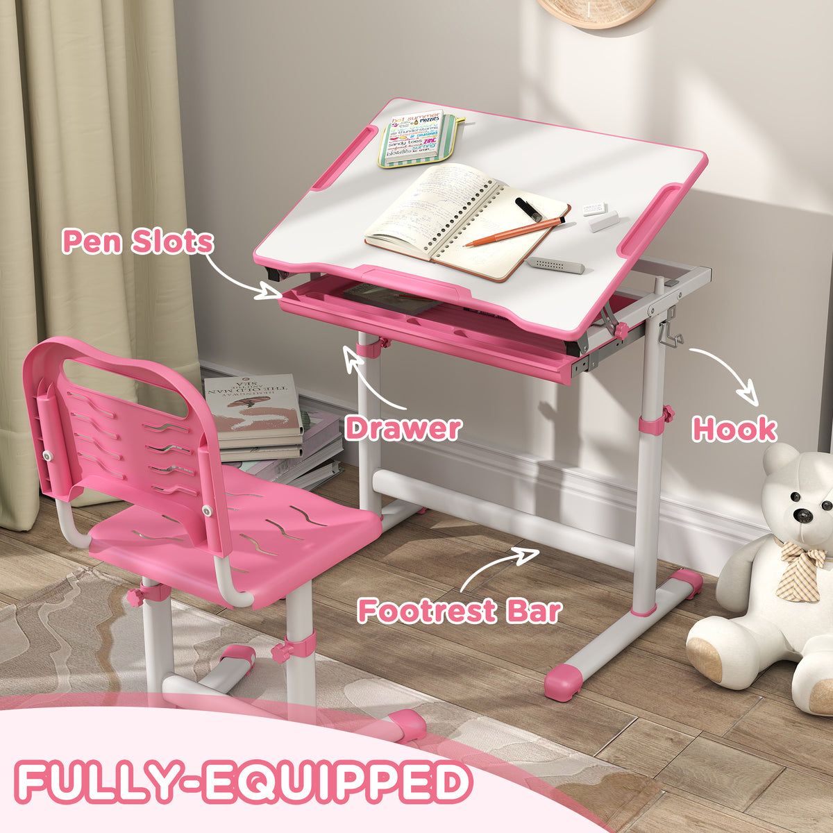 Kids Height Adjustable Study Desk and Chair Set-Toys & Games > Toddler & Kids Furniture > Kids Desk Sets-DECOROLALA