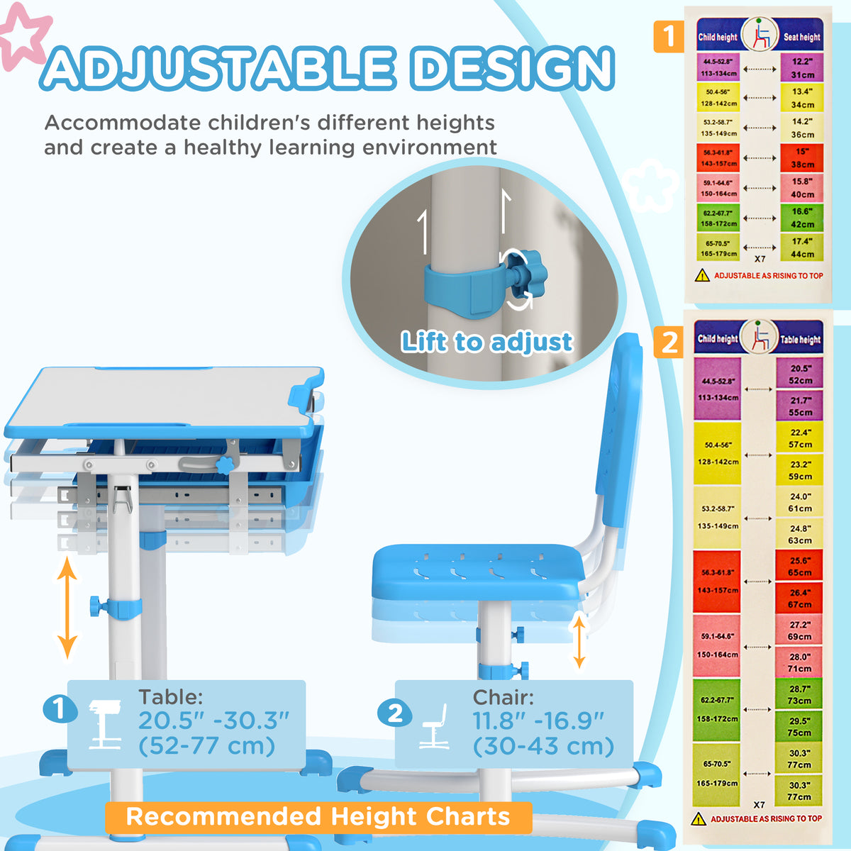 Kids Height Adjustable Study Desk and Chair Set-Toys & Games > Toddler & Kids Furniture > Kids Desk Sets-DECOROLALA