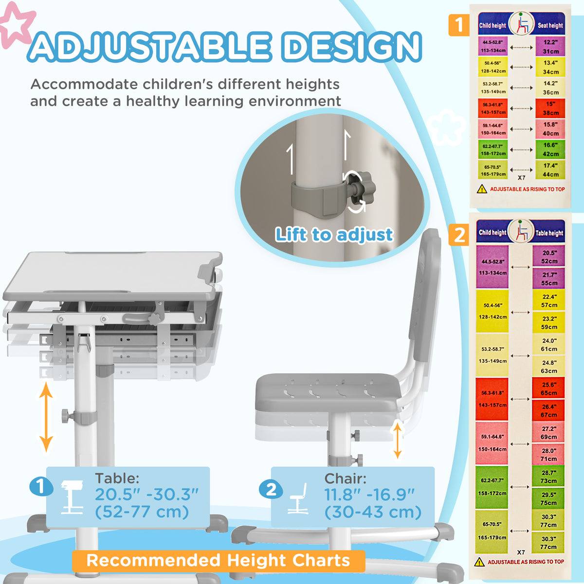 Kids Height Adjustable Study Desk and Chair Set-Toys & Games > Toddler & Kids Furniture > Kids Desk Sets-DECOROLALA