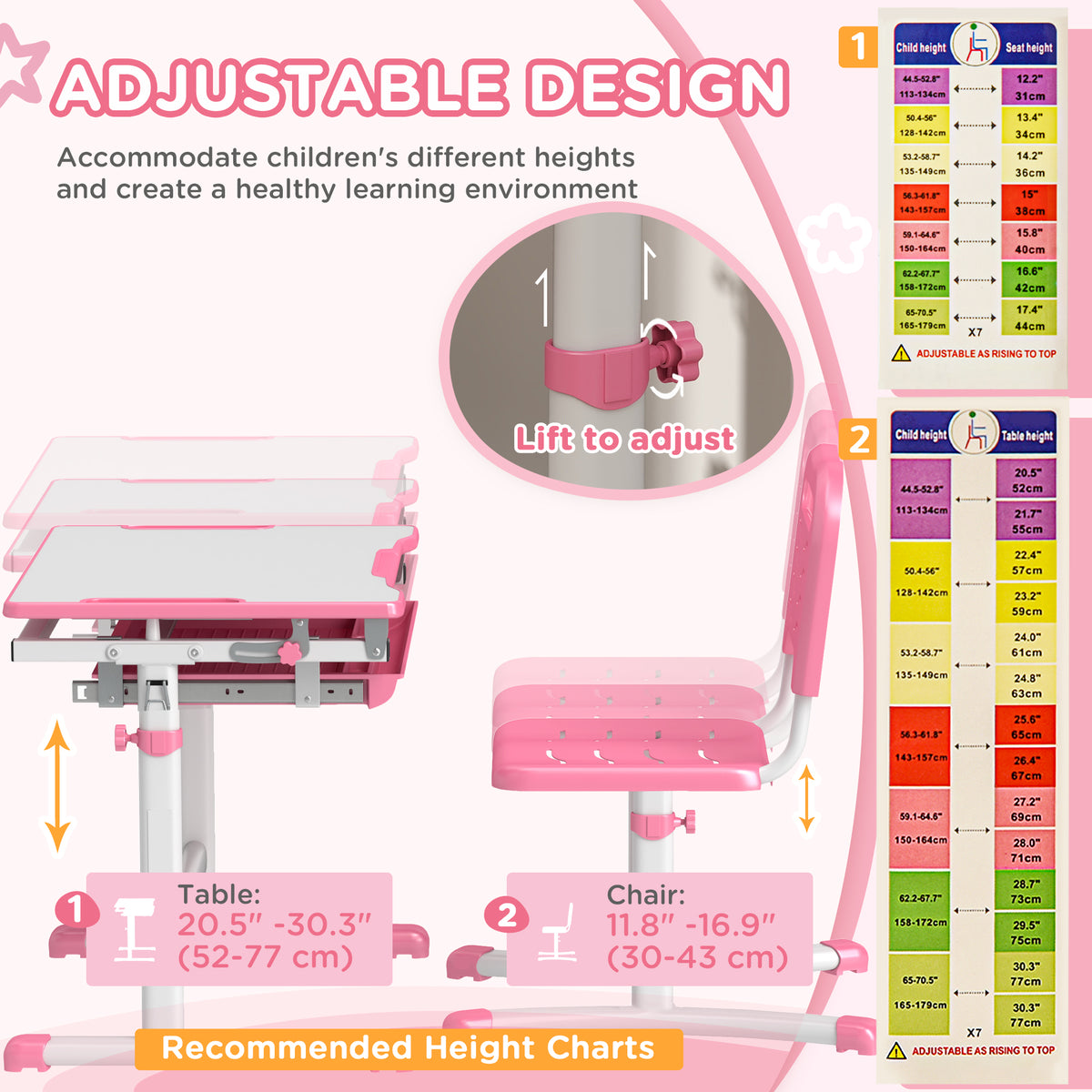 Kids Height Adjustable Study Desk and Chair Set-Toys & Games > Toddler & Kids Furniture > Kids Desk Sets-DECOROLALA