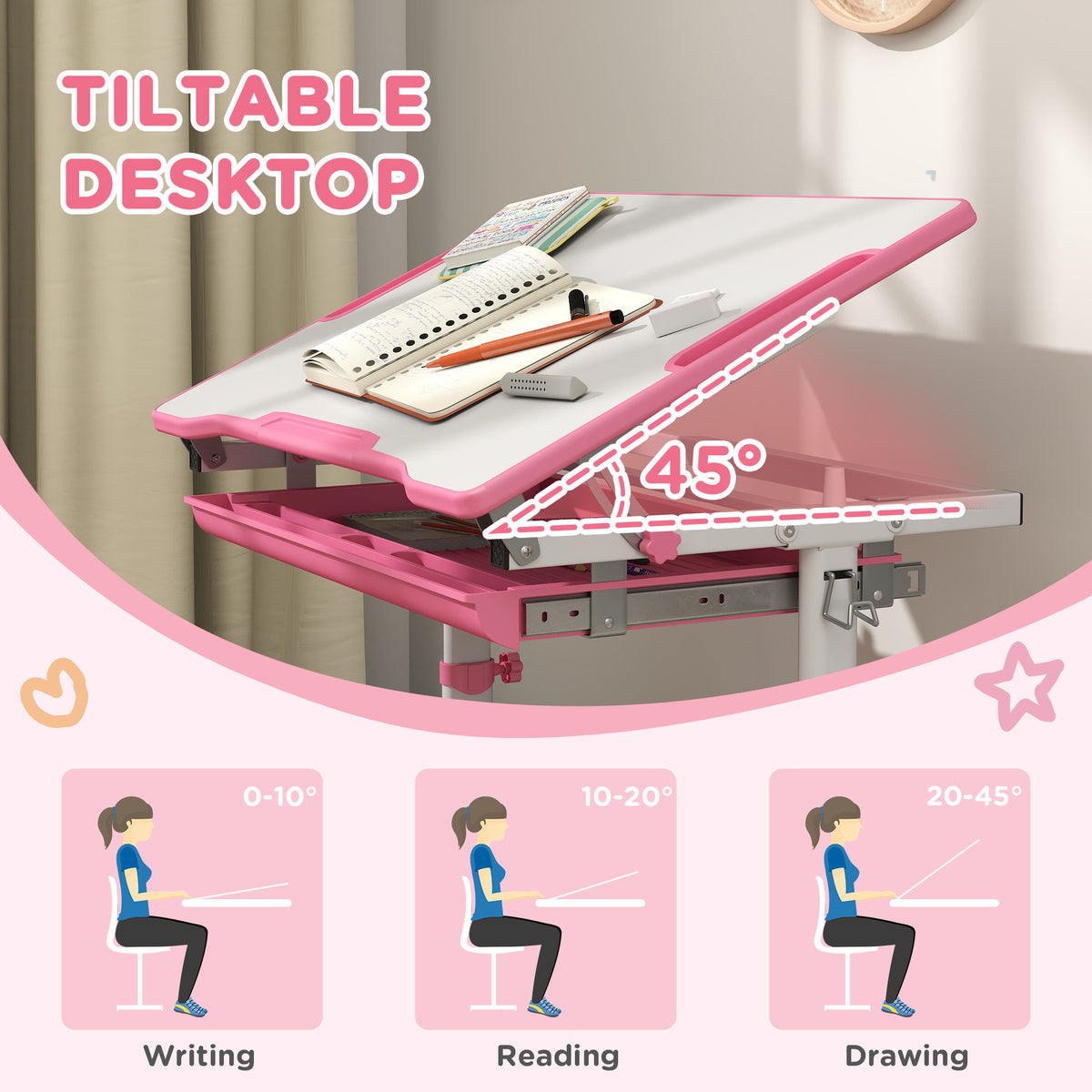 Kids Height Adjustable Study Desk and Chair Set-Toys & Games > Toddler & Kids Furniture > Kids Desk Sets-DECOROLALA